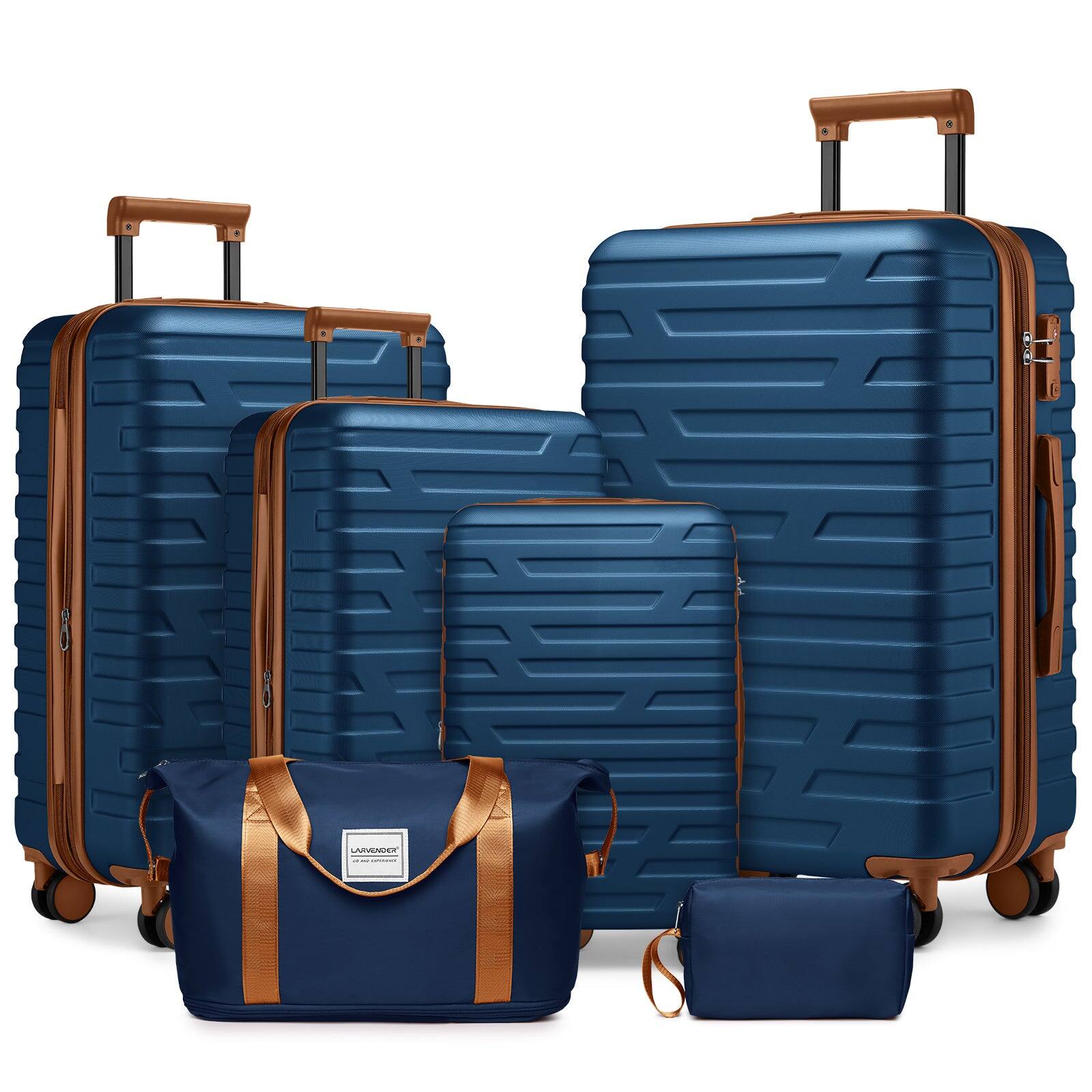 BreeBe - Luggage Sets 6 Pieces with Duffel Bags Hardside Expandable Suitcases with Spinner Wheels - Navy Blue