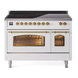 ILVE - Nostalgie II 48 inch Induction Range with 6 Elements (Triple Glass Door, Brass) - White