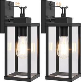 Nordic Hygge - 14” Upgraded Motion Sensor Outdoor Wall Lights, Dusk to Dawn Porch Lights Outdoor Wall Sconces, 3 Lighting Modes - Black