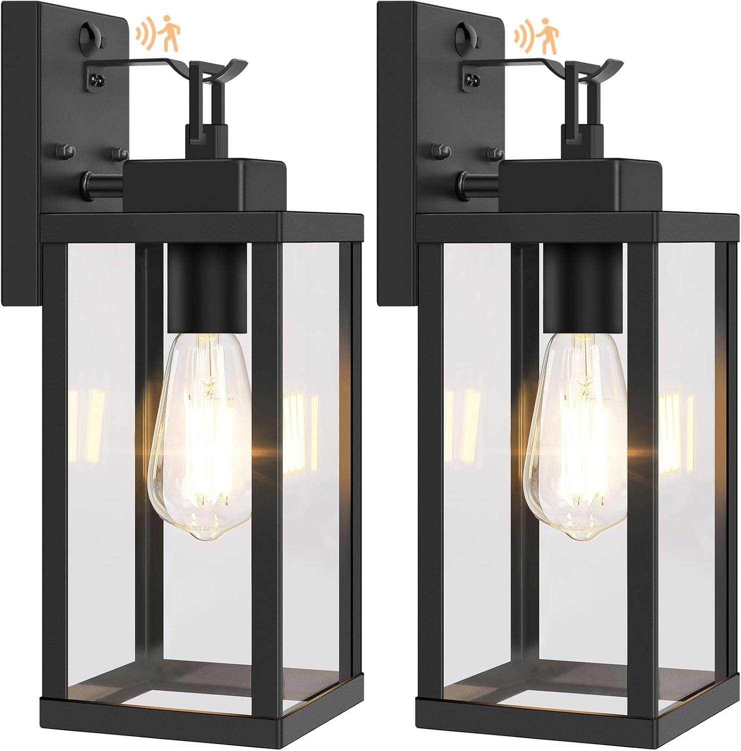 Front. Nordic Hygge - 14” Upgraded Motion Sensor Outdoor Wall Lights, Dusk to Dawn Porch Lights Outdoor Wall Sconces, 3 Lighting Modes - Black.