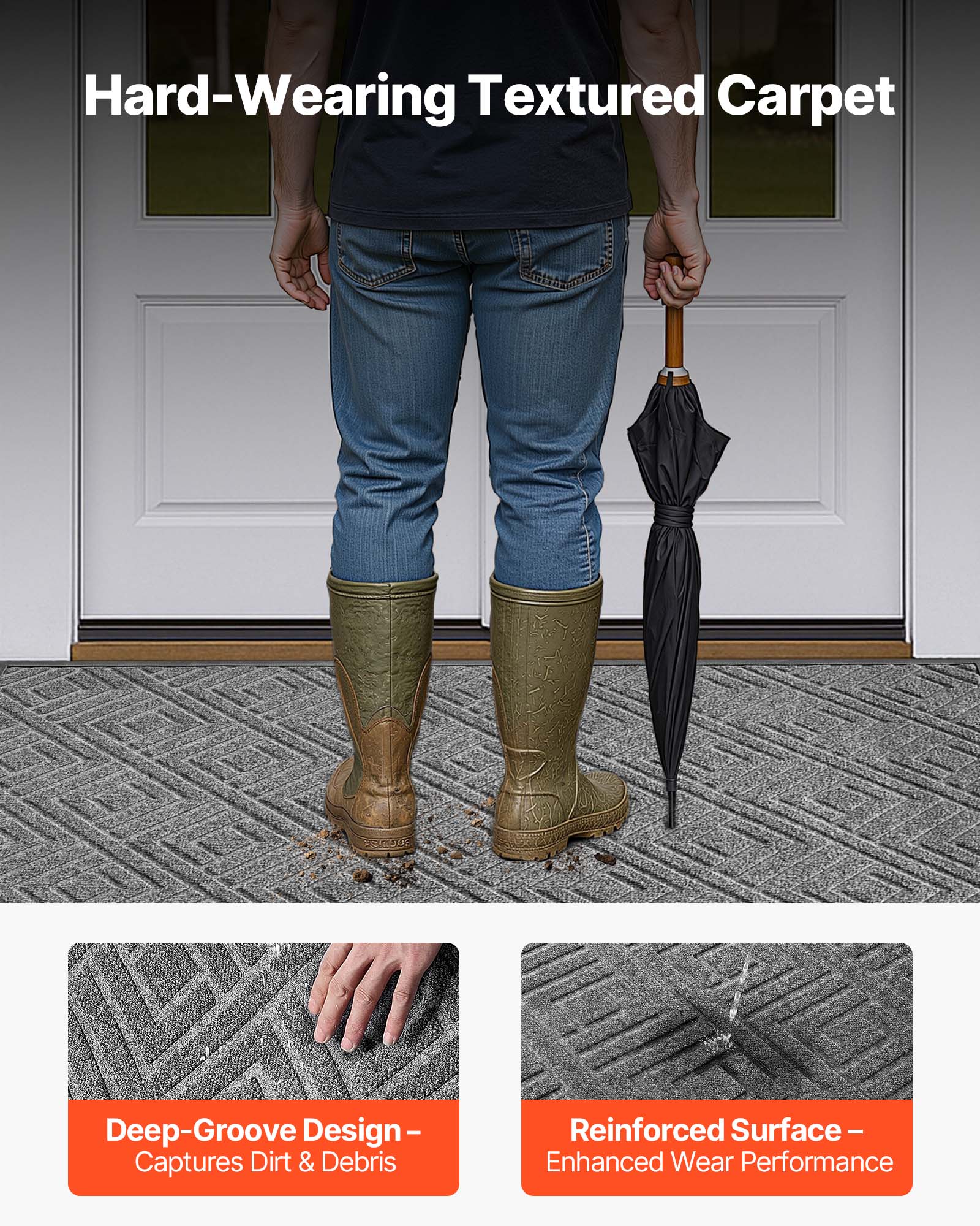 Hard-Wearing Textured Carpet

Deep-Groove Design – Captures Dirt & Debris

Reinforced Surface – Enhanced Wear Performance