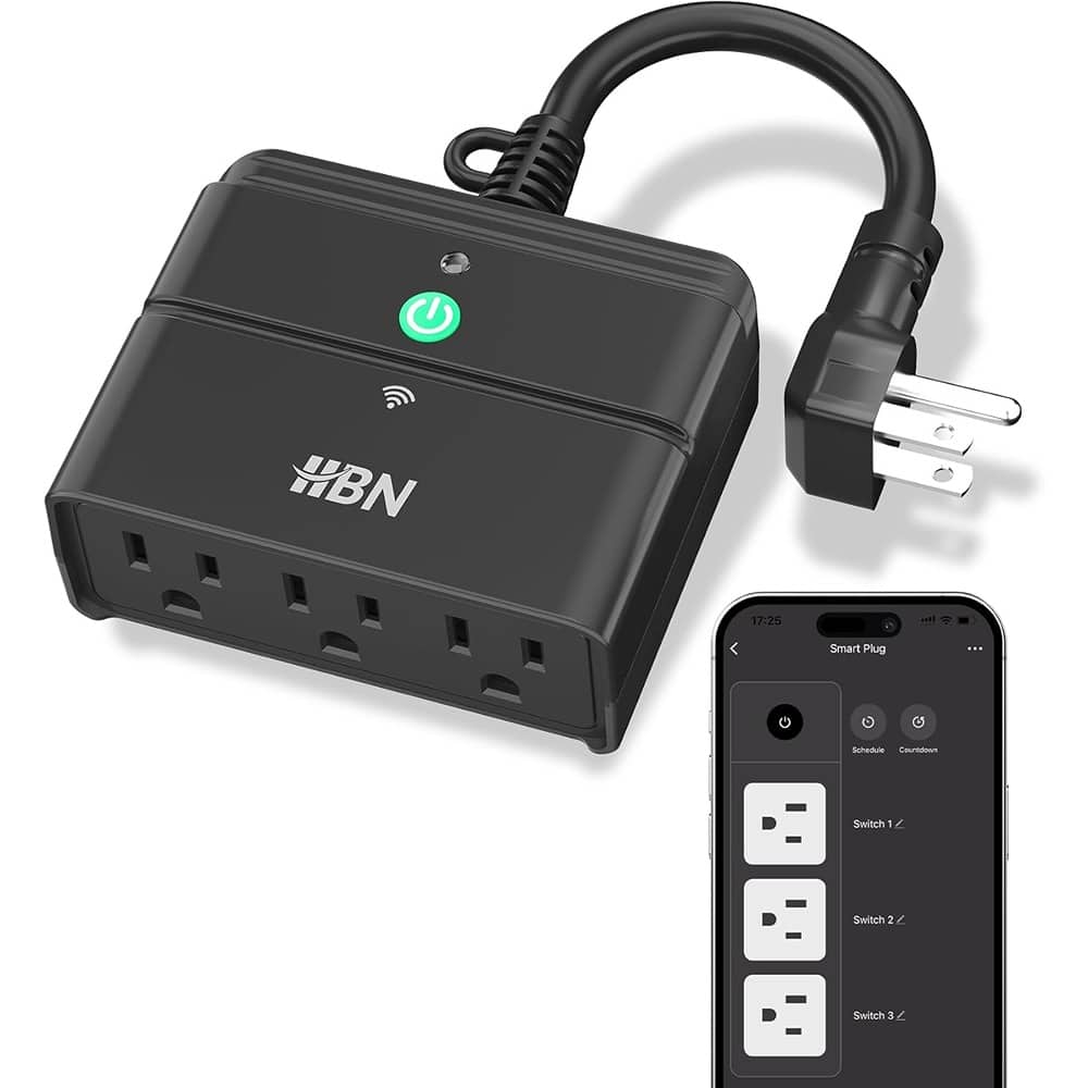 RTMB - Outdoor Smart Wi-Fi Plug – 3 Outlets, IP44 Waterproof, Alexa/Google - Black