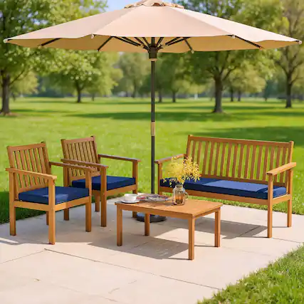 Front. Kadyn - 4 Piece Patio Wood Furniture Set Acacia Wood Sofa Set, Small Patio Conversation Furniture Set with Loveseat-Off Navy - Blue.