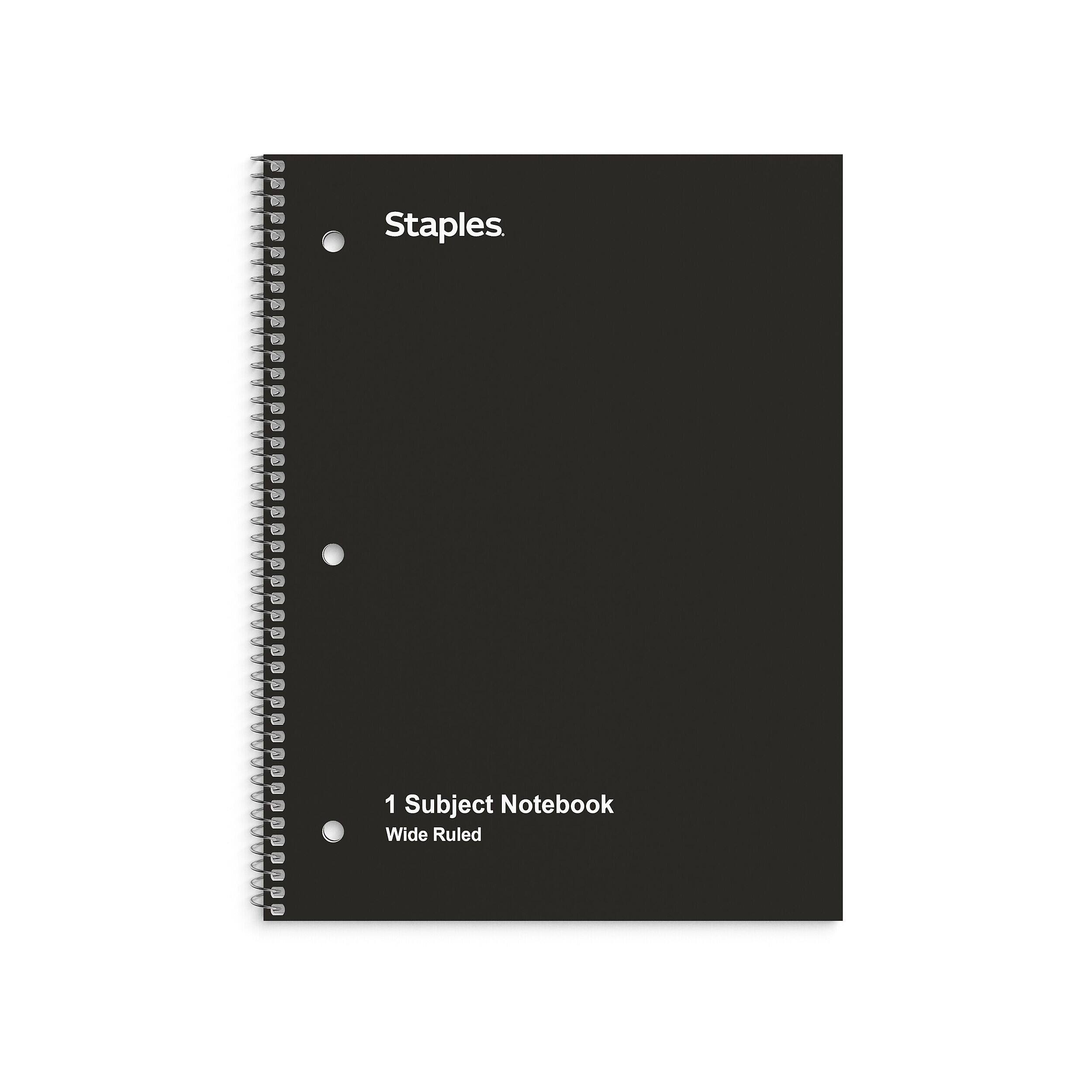Staples 1‑Subject Notebook, 8” x 10.5”, Wide Ruled, 70 Sheets Black ...