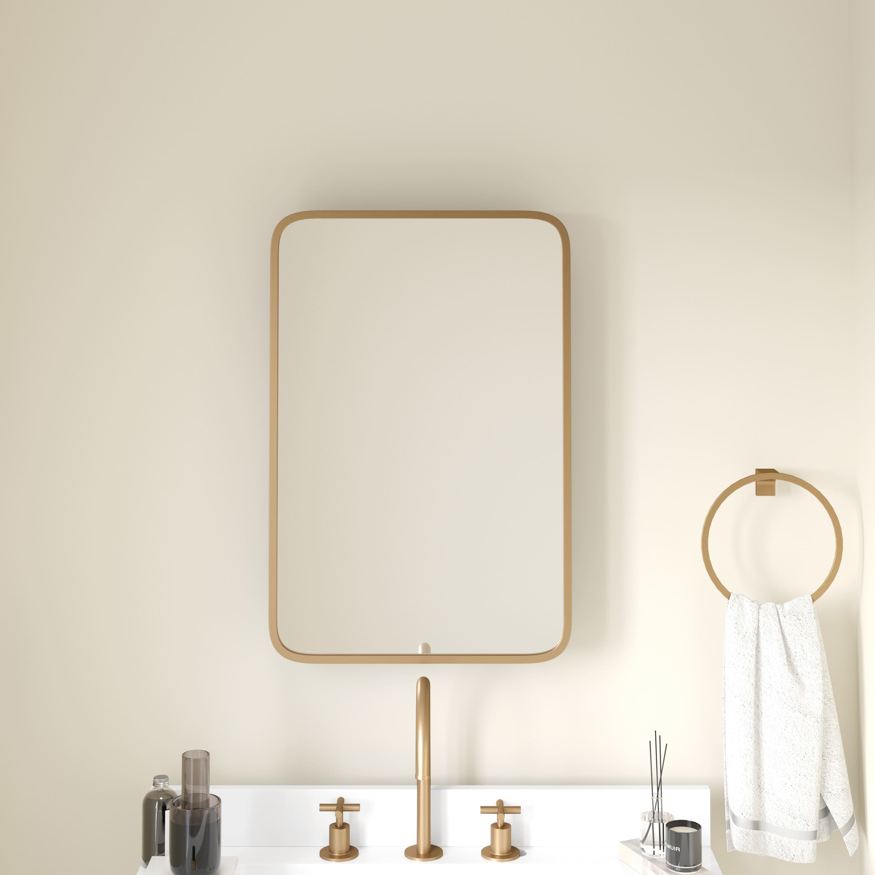 Emma + Oliver - Jackie Metal Framed Bathroom Medicine Cabinet with Reversible, Recessed Design and Beveled Rounded Mirror - Gold price history on PriceWatchPro