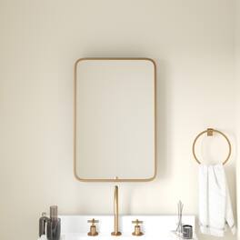 Emma + Oliver - Jackie Metal Framed Bathroom Medicine Cabinet with Reversible, Recessed Design and Beveled Rounded Mirror - Gold