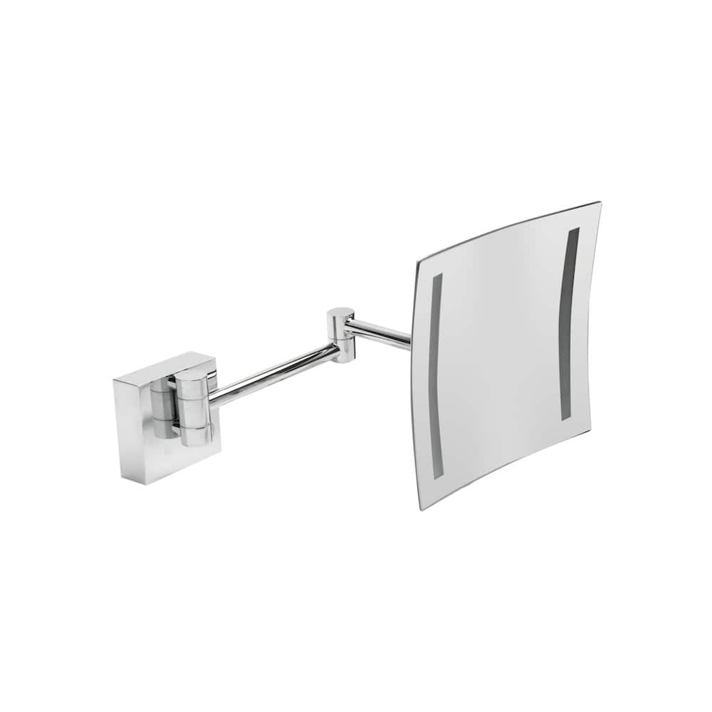 Alfi - Polished Chrome Wall Mount Square 8" 5x Magnifying Cosmetic Mirror with Light - Silver