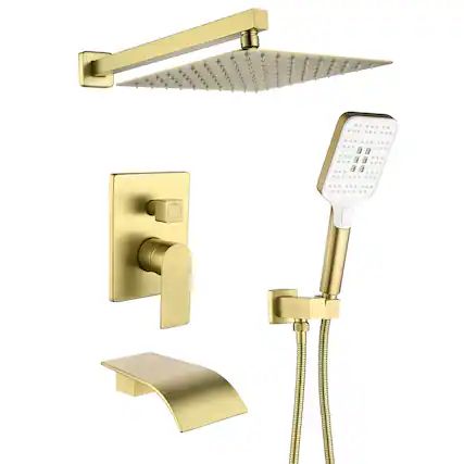 Front. Boyel Living - Brushed Gold Shower Set Brass SUS304 3-Function Valve 10-Inch Top Spray 3-Function Handheld cUPC - Brushed Gold.