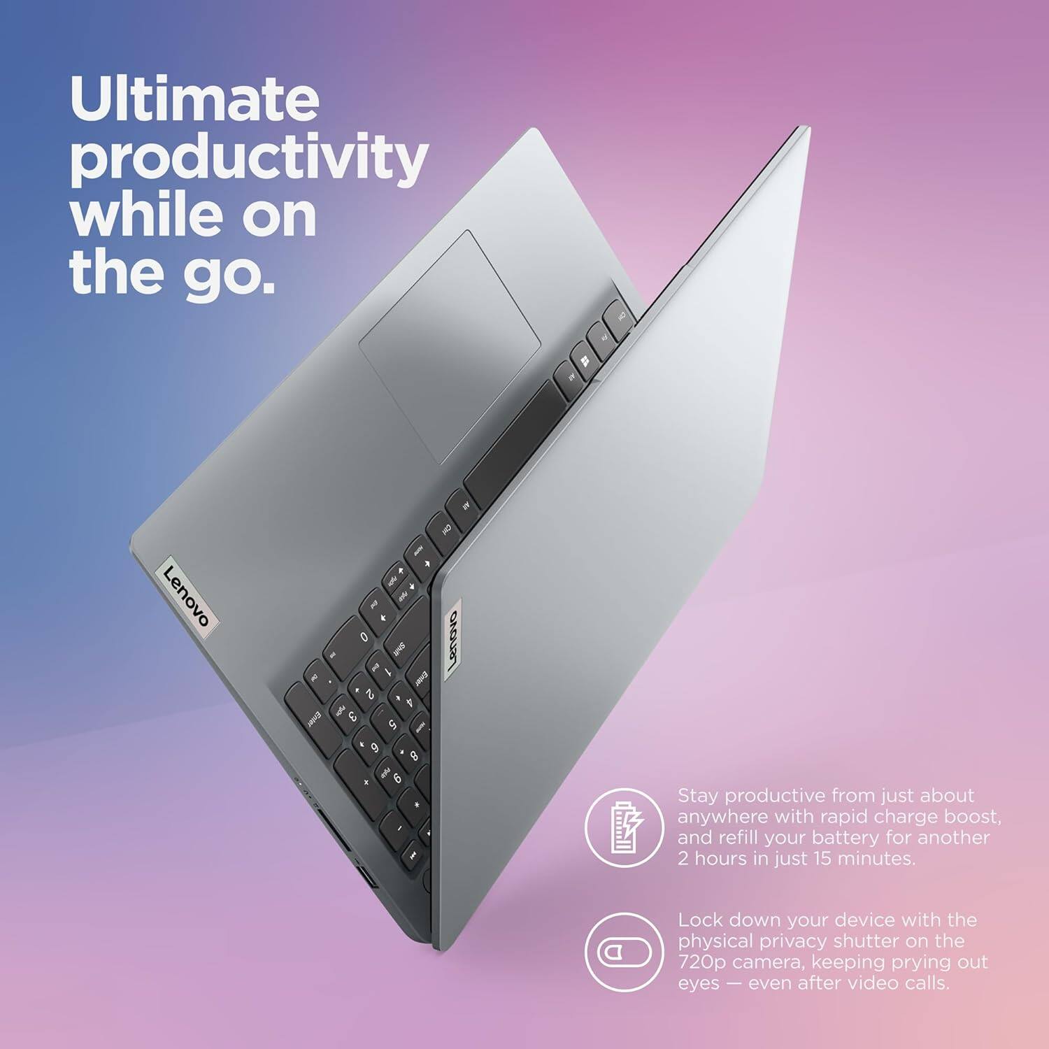 Ultimate productivity while on the go. Stay productive from just about anywhere with rapid charge boost, and refill your battery for another 2 hours in just 15 minutes. Lock down your device with the physical privacy shutter on the 720p camera, keeping prying eyes even after video calls.