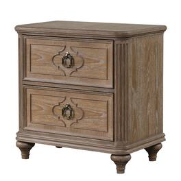 Manhattan Lane - Lyla Nightstand w USB, 2 Drawers, Rustic Oak Solid Wood Frame, 30 Inch - Oak Brown, Gold