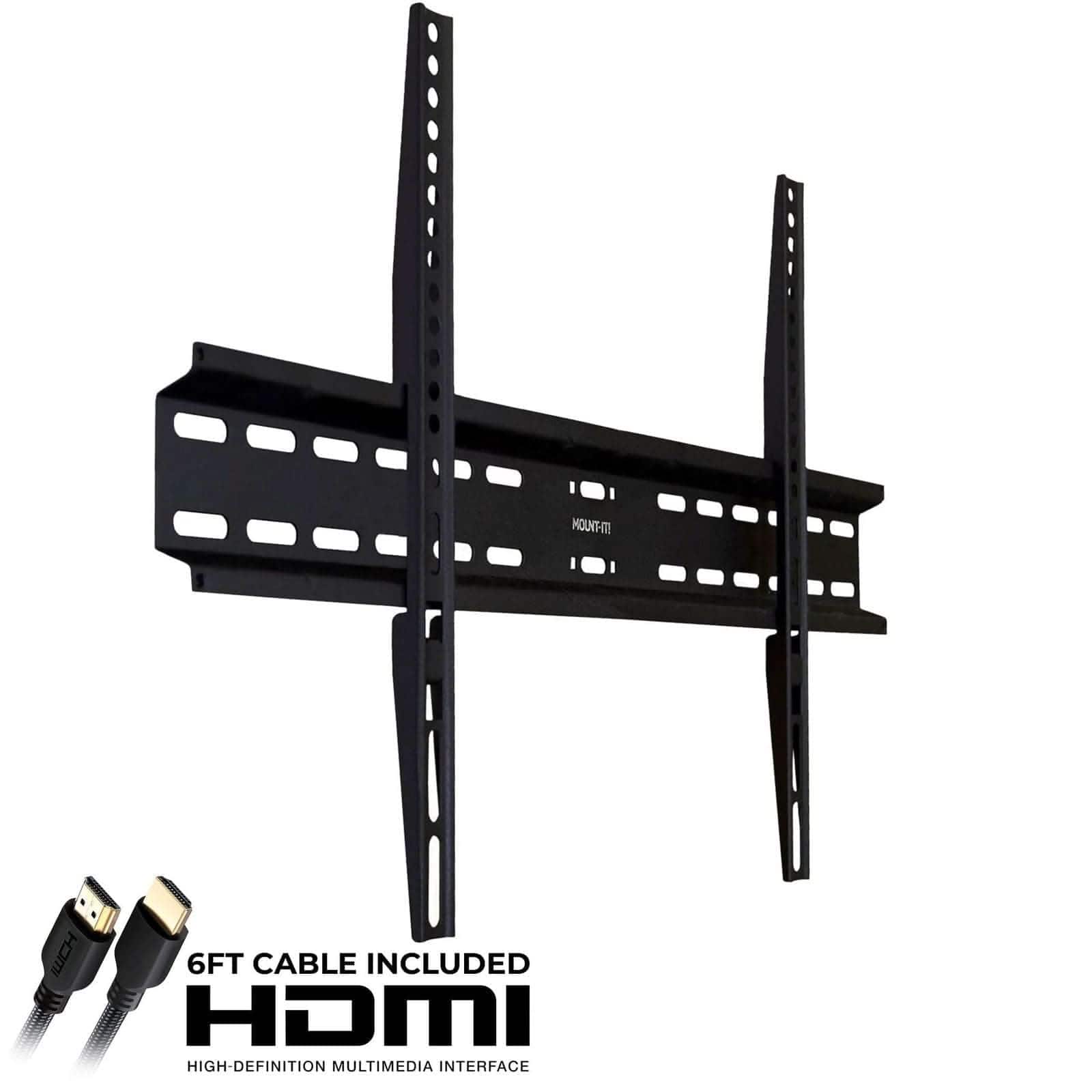 Mount-It! - Fixed TV Wall Mount for 37” – 70” Screens – Low Profile Heavy‑Duty Bracket - Black