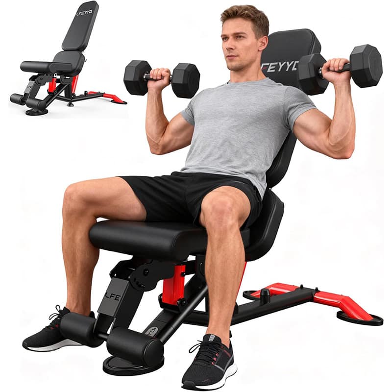 Pooboo - Adjustable Weight Bench Workout Bench 7 Back & 3 Seat Commercial Grade Steel Frame for Full Body Workouts - Black