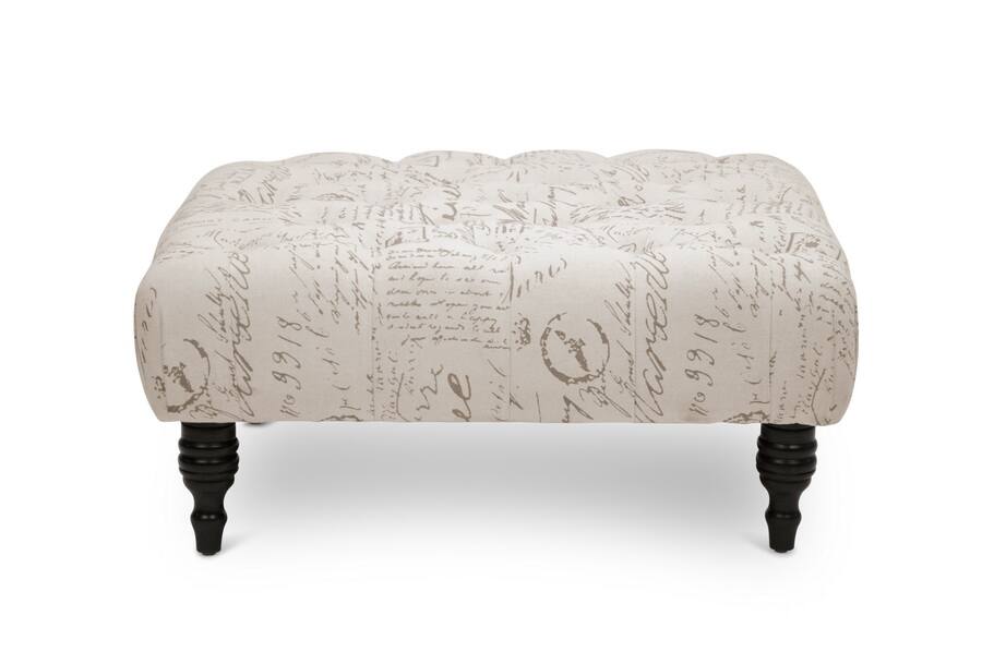 Front. Baxton Studio - Keswick Script Print Modern Tufted Ottoman - Beige.