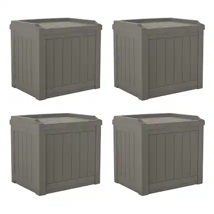 Front. Suncast - Suncast 22 Gallon Outdoor Patio Small Deck Box with Storage Seat, Stone (4 Pack) - Stoney.
