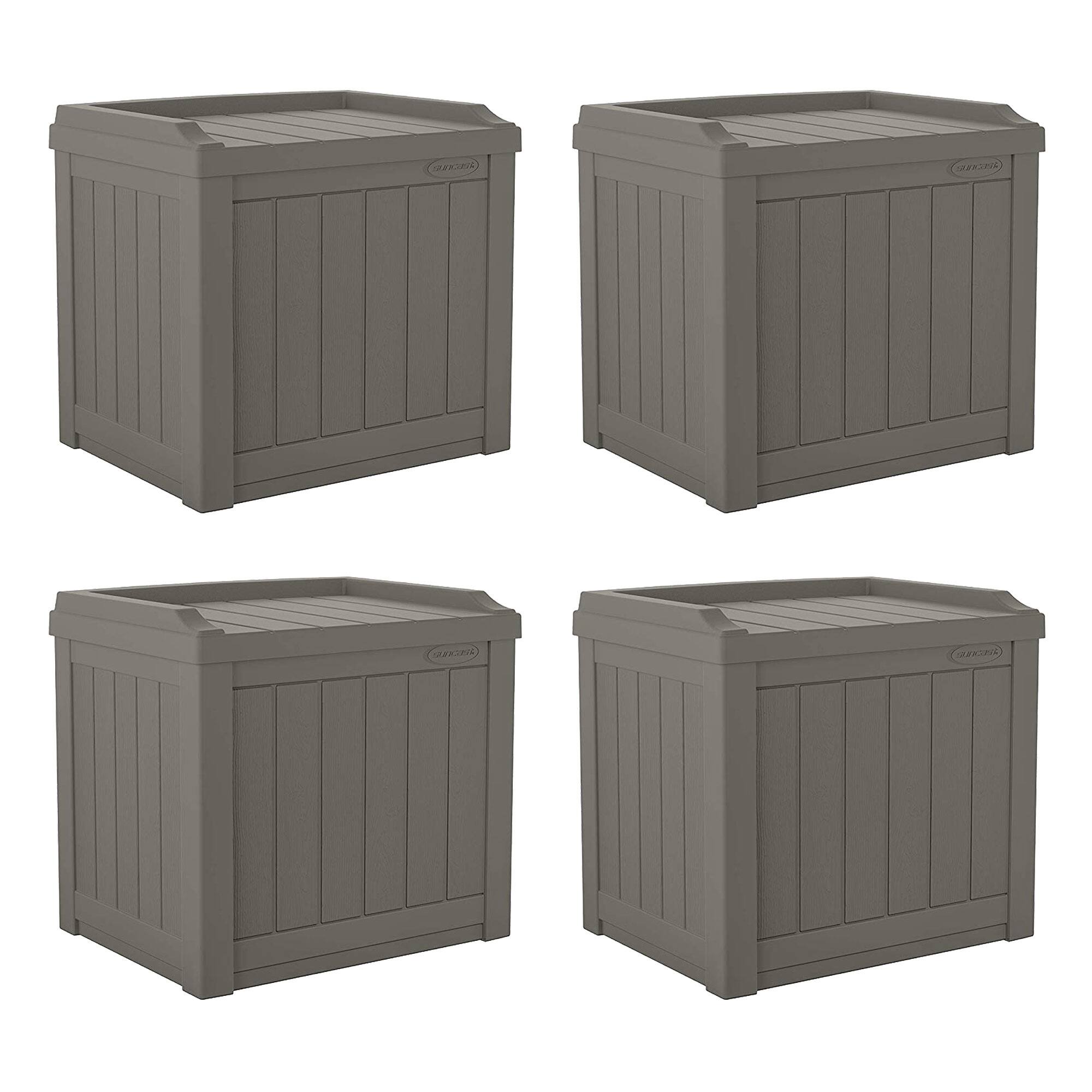 Front. Suncast - Suncast 22 Gallon Outdoor Patio Small Deck Box with Storage Seat, Stone (4 Pack) - Stoney.