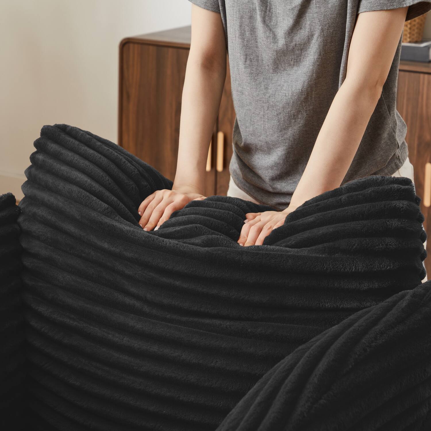 Alt View 6. Z-Edge - Corduroy sleeper sofa couch, no assembly needed, Perfect for Living Room/Dorm/Apartment - Black - Black.