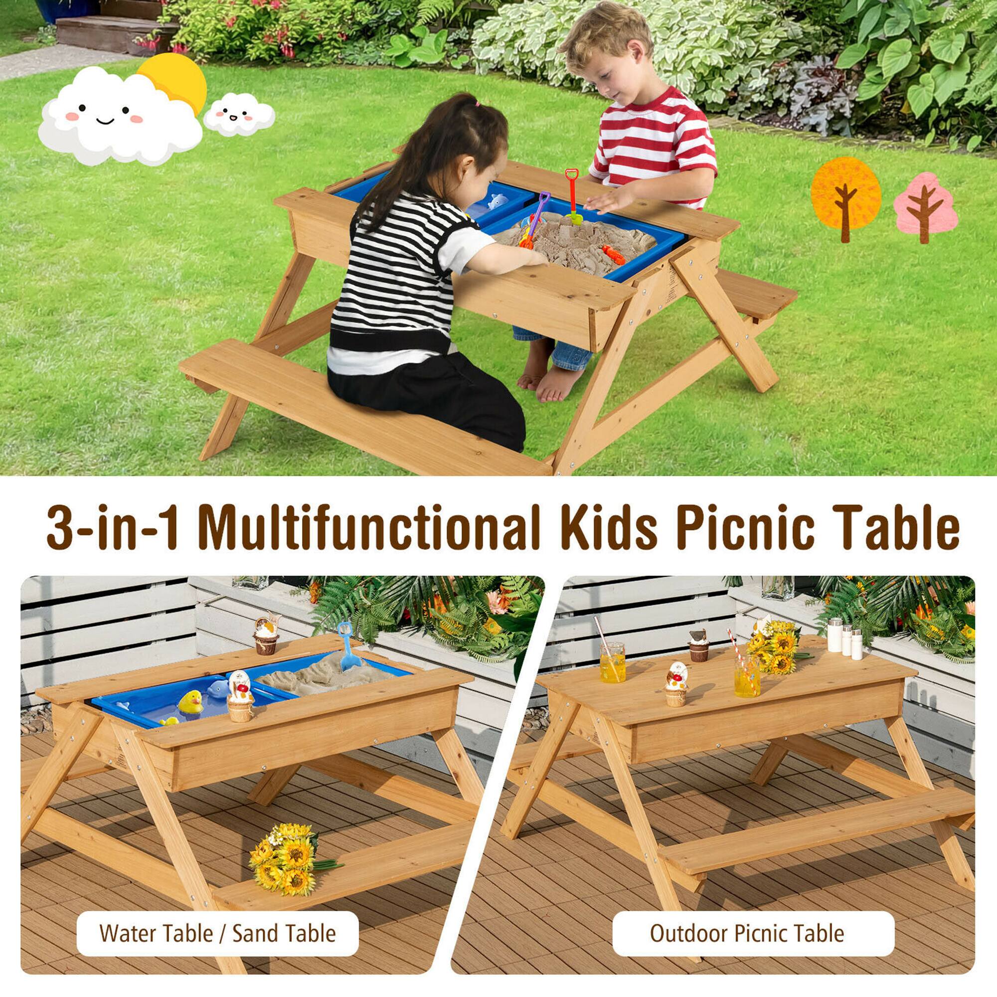 3-in-1 Multifunctional Kids Picnic Table

Water Table / Sand Table

Outdoor Picnic Table