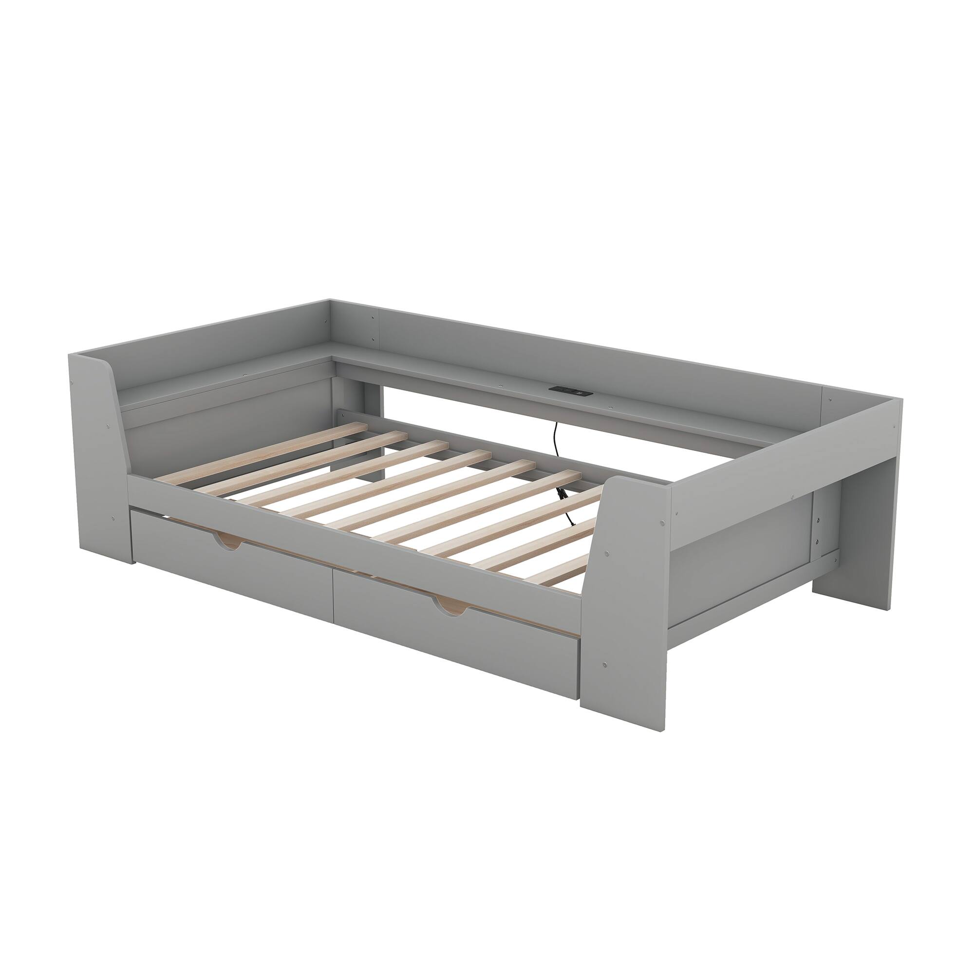 Alt View 9. Tiramisubest - Twin Size Daybed with Shelves, Drawers and Built-In Charging Station, Gray - Gray.