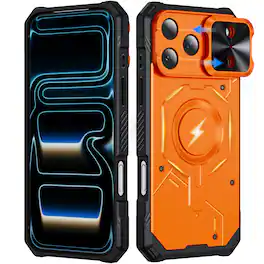 UUCOVER - Magnetic Case for Apple iPhone 18 Pro,Shockproof TPU+PC Case Compatible with MagSafe Rugged Sliding Lens Cover - Orange