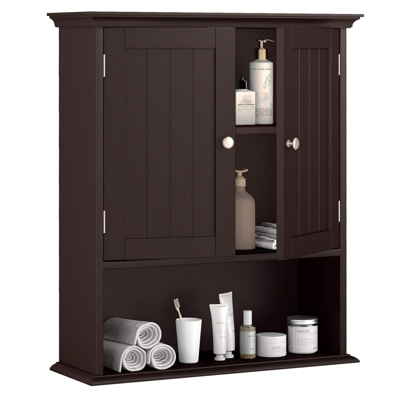 Costway - Wall Mount Bathroom Cabinet Storage Organizer Medicine Cabinet - Brown price history on PriceWatchPro