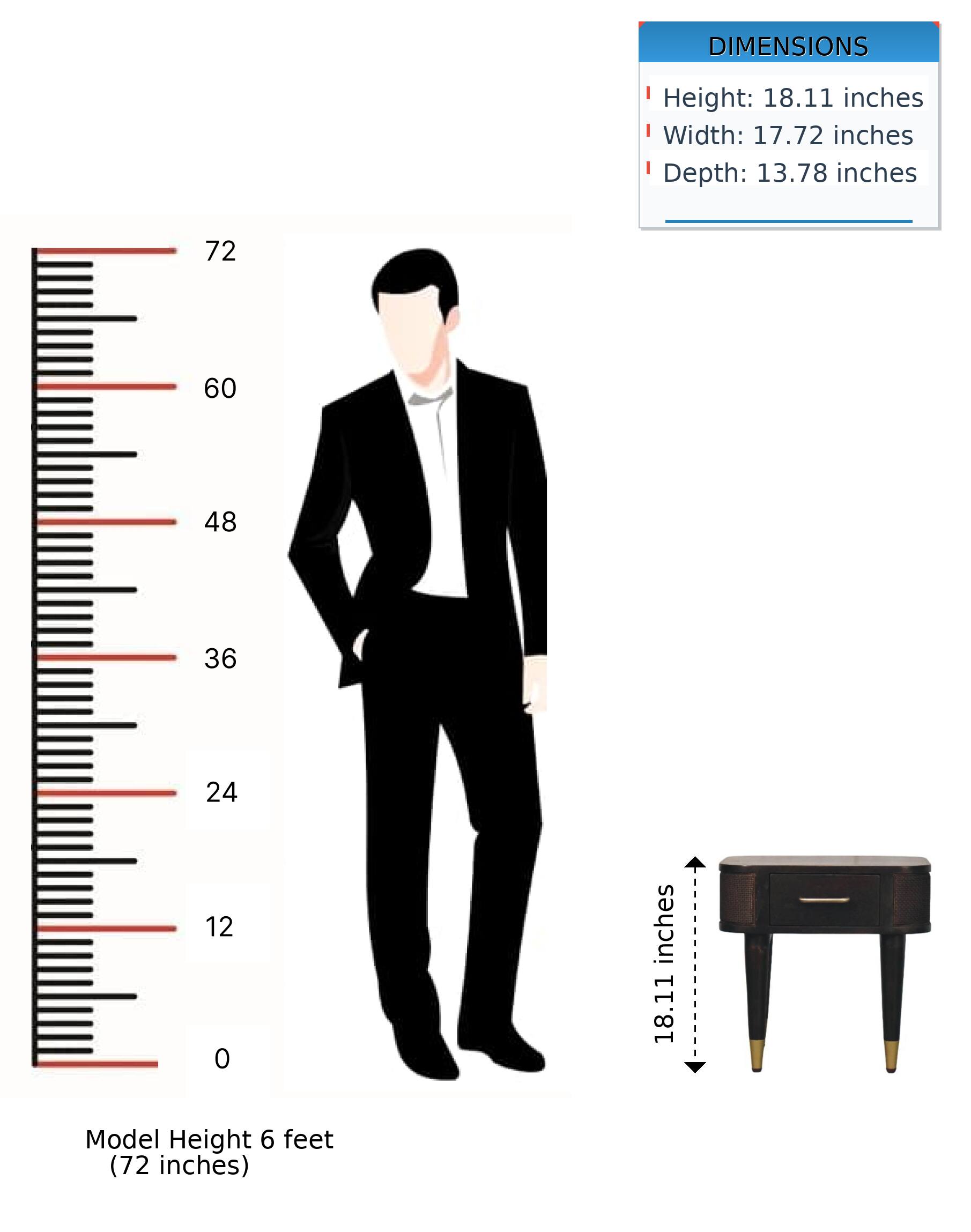 DIMENSIONS  
Height: 18.11 inches  
Width: 17.72 inches  
Depth: 13.78 inches  

Model Height 6 feet (72 inches)