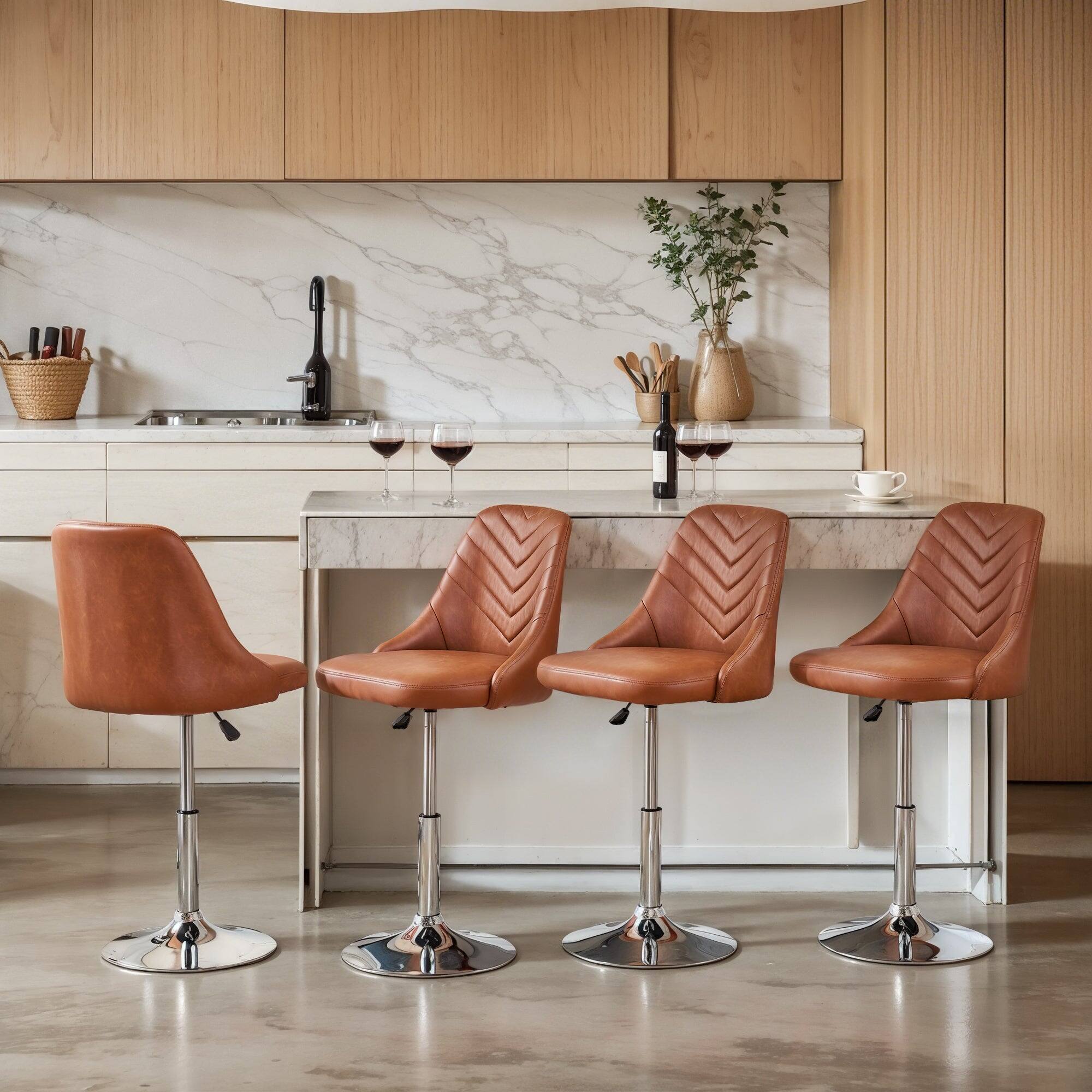 Alt View 1. Vecelo - Set of 1 360° Swivel Adjustable Height Bar Stool - PU Leather Counter Stool with Backrest, Modern Kitchen Bar Stool - Brown.