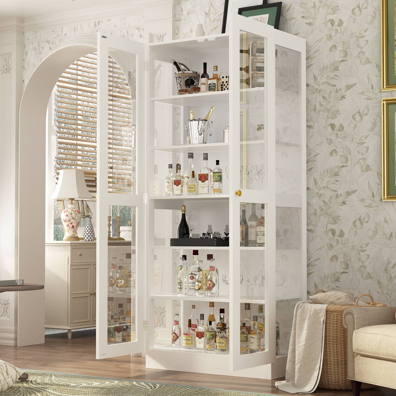 FUFU & GAGA FUFU&GAGA Glass Door Liquor Cabinet: Display Friendly