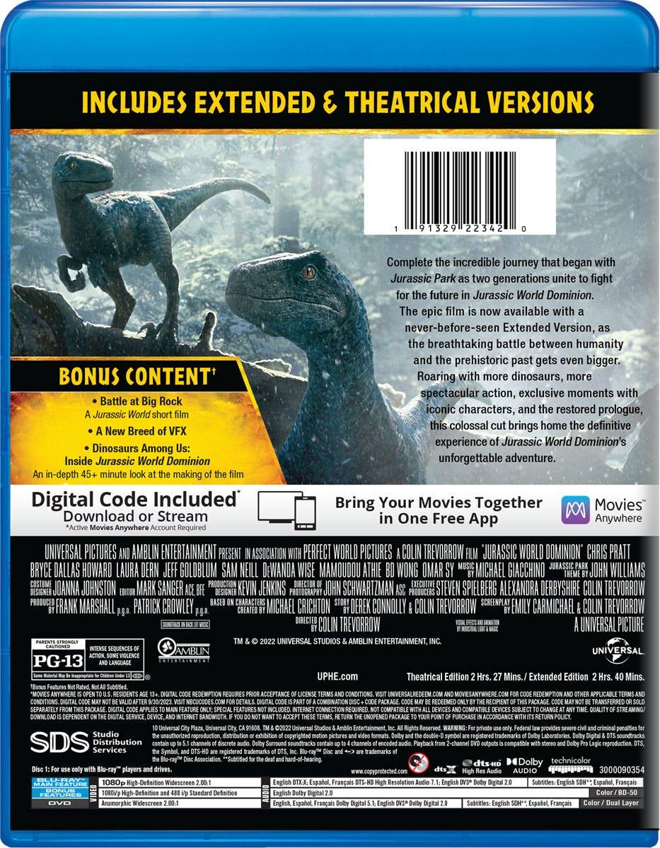 Back. Jurassic World: Dominion (with DVD) [Blu-ray].