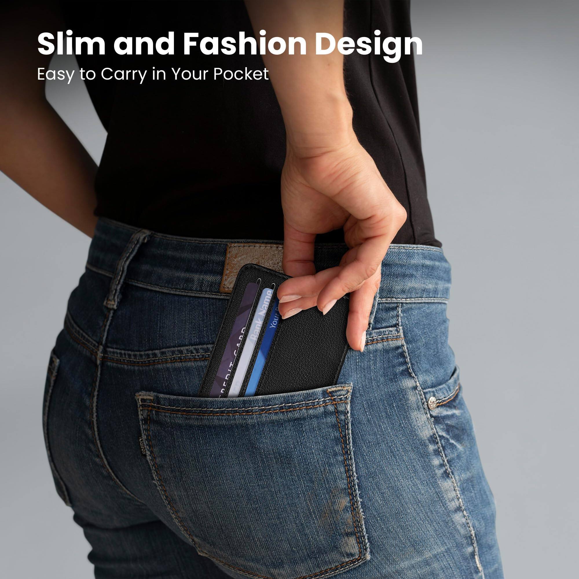 Alt View 1. Jadie Link - Credit Card Holder Women Minimalist Wallet Rfid Blocking Wallets Cases Small Window Men Black Four-slot Card Holder - Vintage Brown.