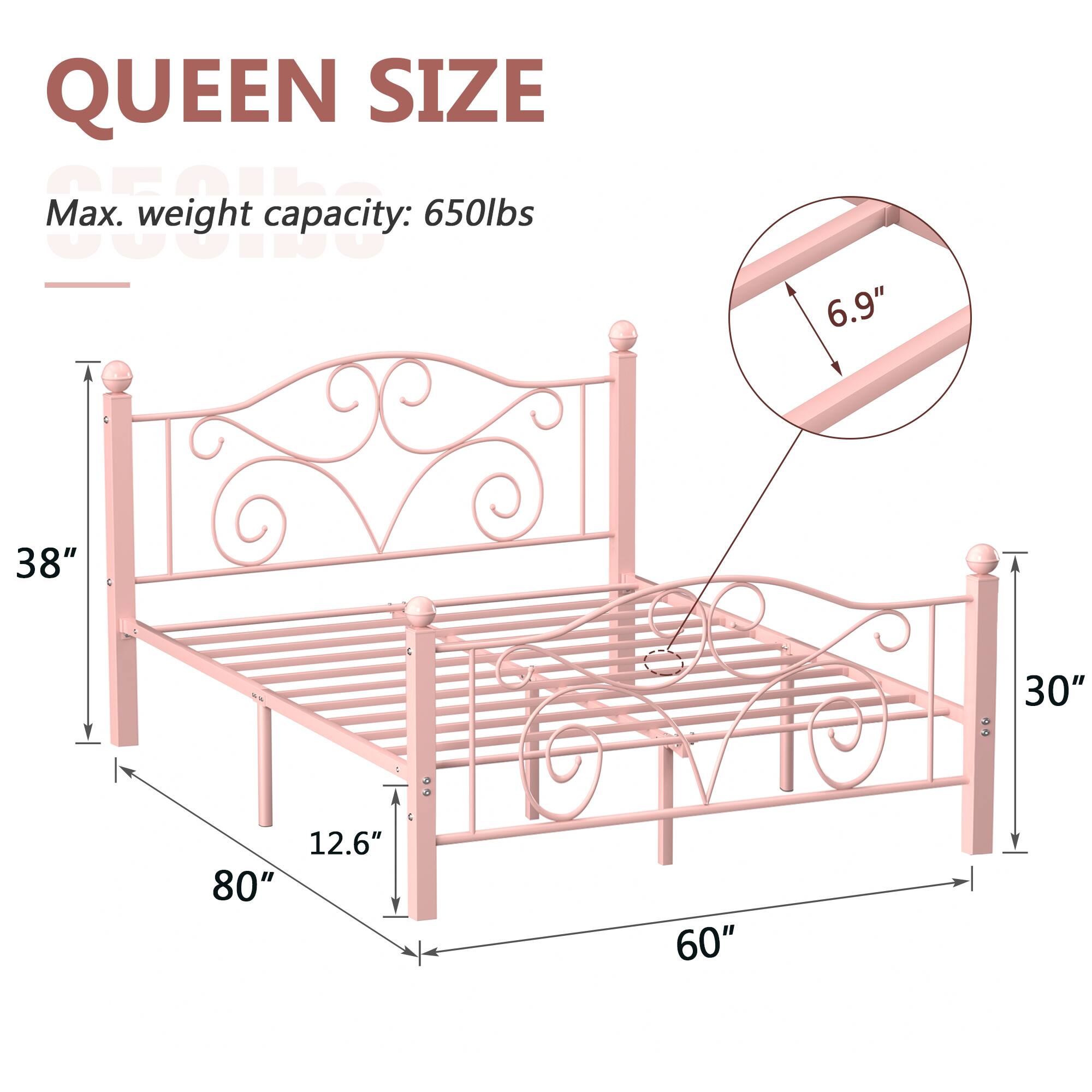 QUEEN SIZE  
Max. weight capacity: 650lbs  

- 80"  
- 60"  
- 38"  
- 30"  
- 12.6"  
- 6.9"