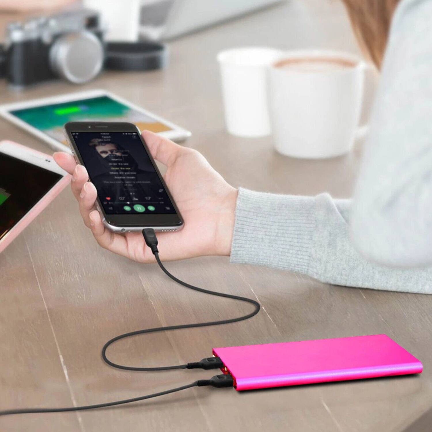 Left. Home Collection - 20000mAh Ultra-Thin Portable Power Bank with Dual USB Ports Hot Pink - Hot Pink.