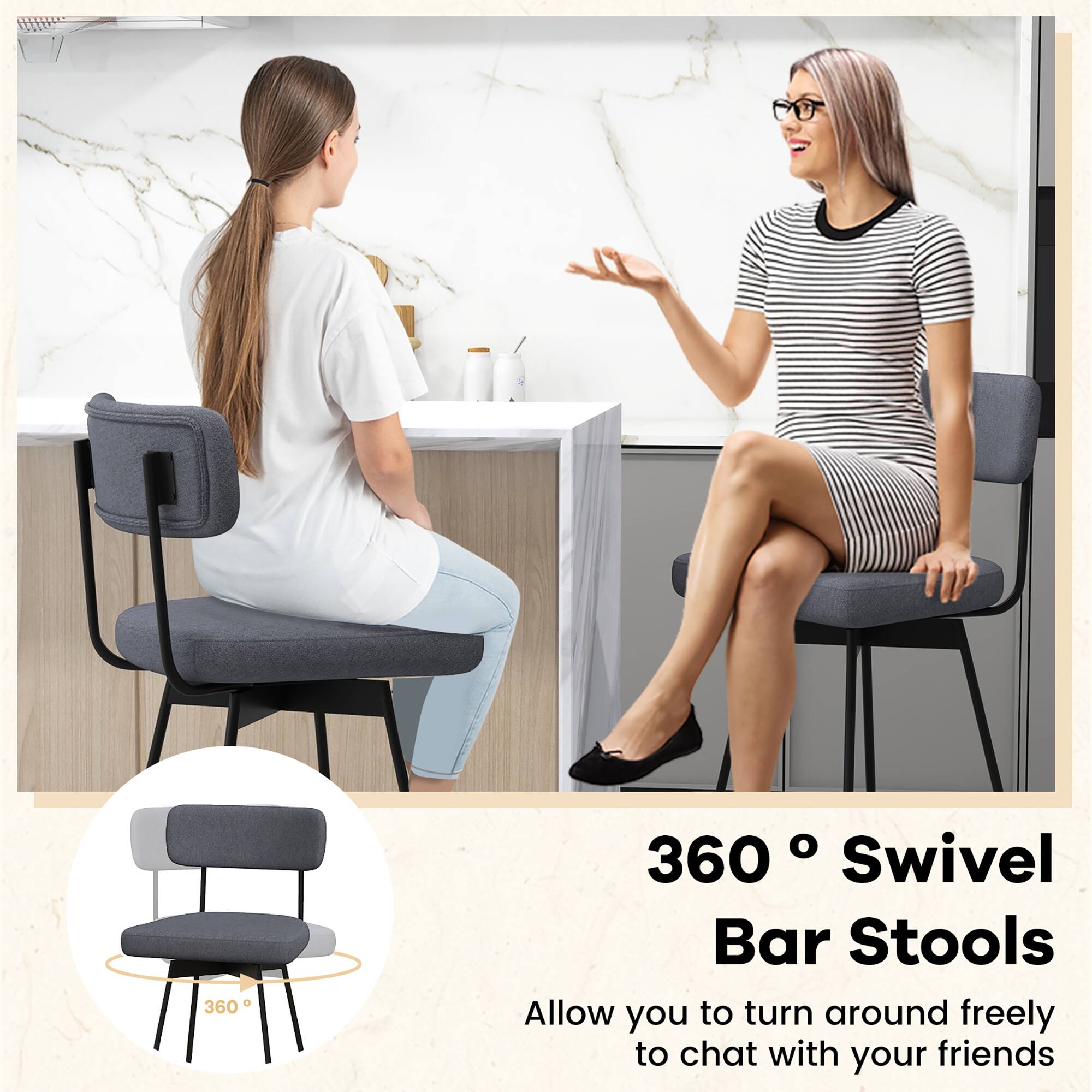 360° Swivel Bar Stools Allow you to turn around freely to chat with your friends