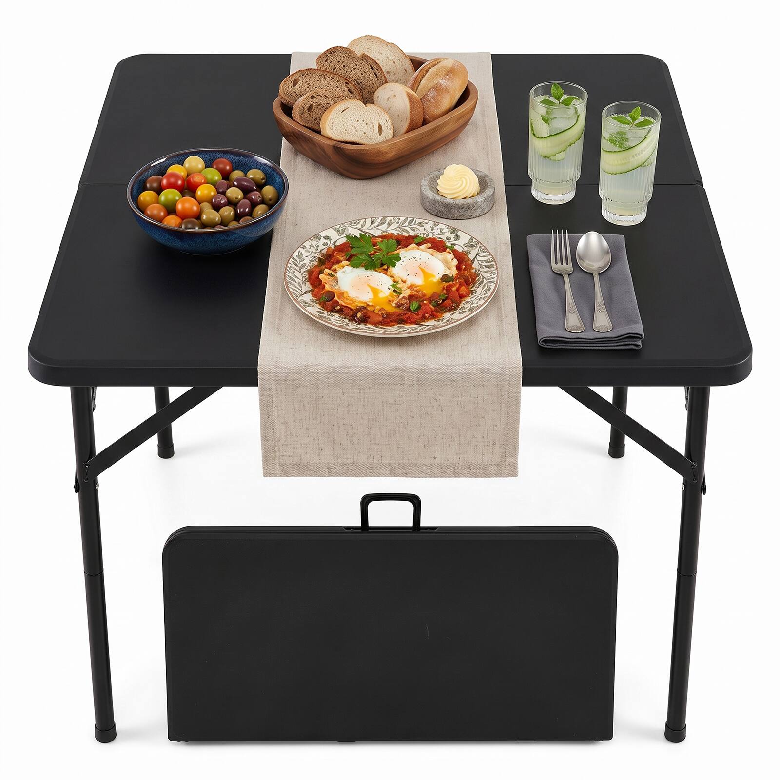 Alt View 8. Costway - Costway 34" Folding Table with Carrying Handle, Plastic Table - Black.