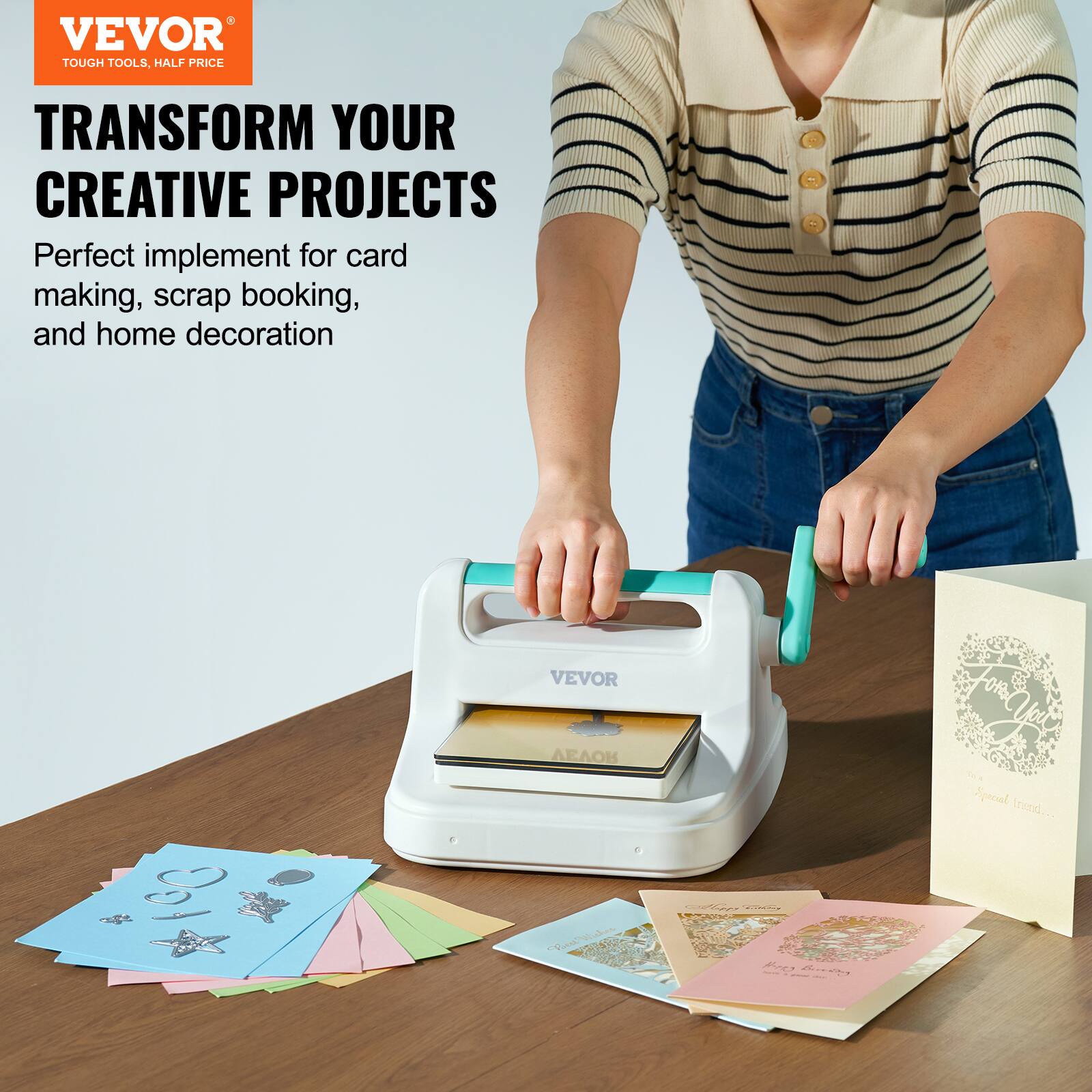 VEVOR TOUGH TOOLS, HALF PRICE  
TRANSFORM YOUR CREATIVE PROJECTS  
Perfect implement for card making, scrap booking, and home decoration  

VEVOR  
Aid for You  
Special tored...