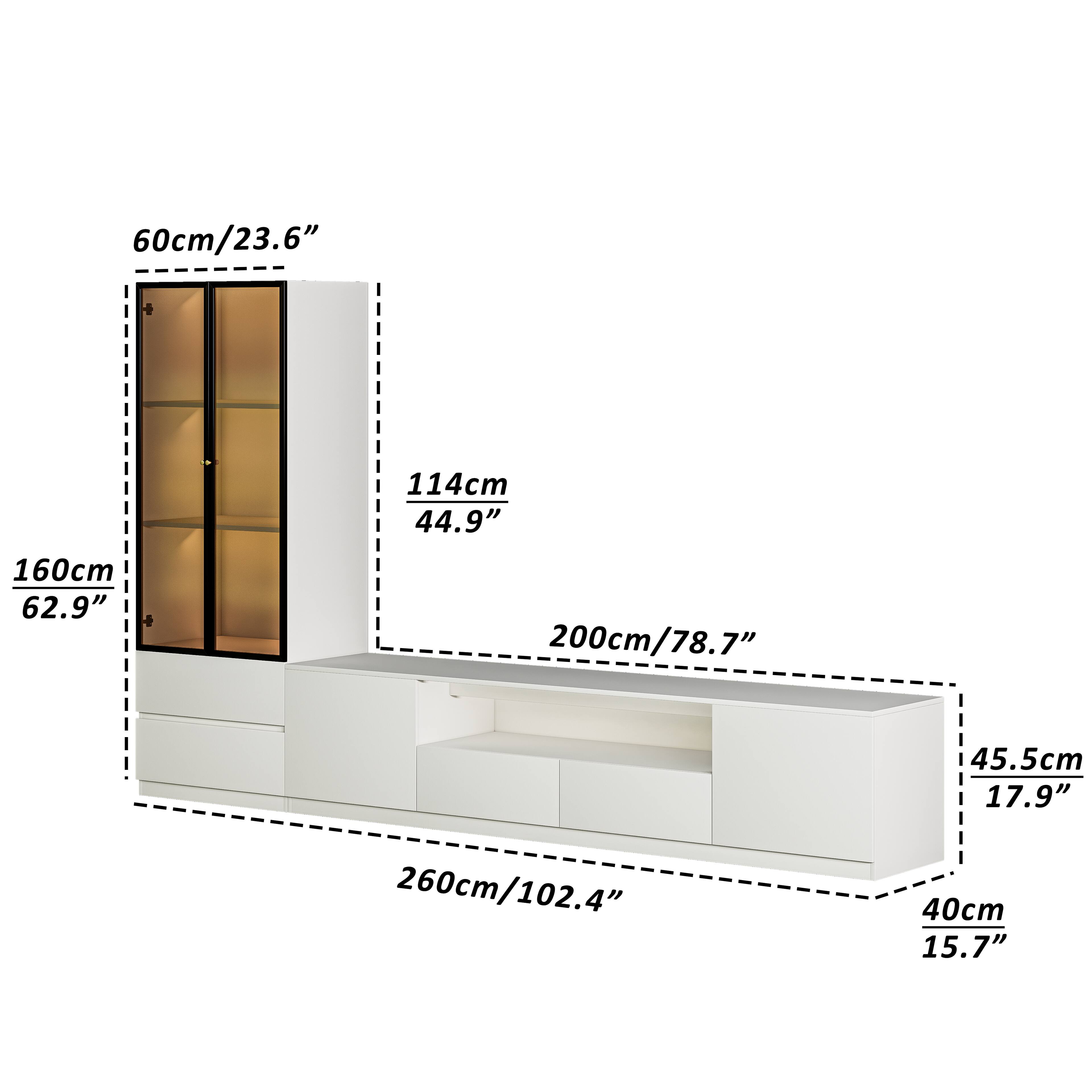 Here is the corrected and grouped text:

- 60 cm / 23.6"
- 160 cm / 62.9"
- 114 cm / 44.9"
- 200 cm / 78.7"
- 45.5 cm / 17.9"
- 260 cm / 102.4"
- 40 cm / 15.7"

- 114 cm / 44.9"
- 200 cm / 78.7"
- 45.5 cm / 17.9"
- 260 cm / 102.4"
- 40 cm / 15.7"
- 62.9 cm / 24.4"
- 60 cm / 23.6"
- 210 cm / 82.7"
- 45.5 cm / 17.9"