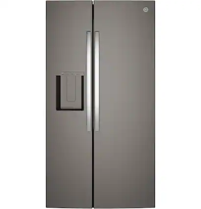 Front. GE - 36 in. Wide 27.9 Cu. Ft. Side-By-Side Refrigerator with Extra Tall Dispenser and In-Door Icemaker - Slate.