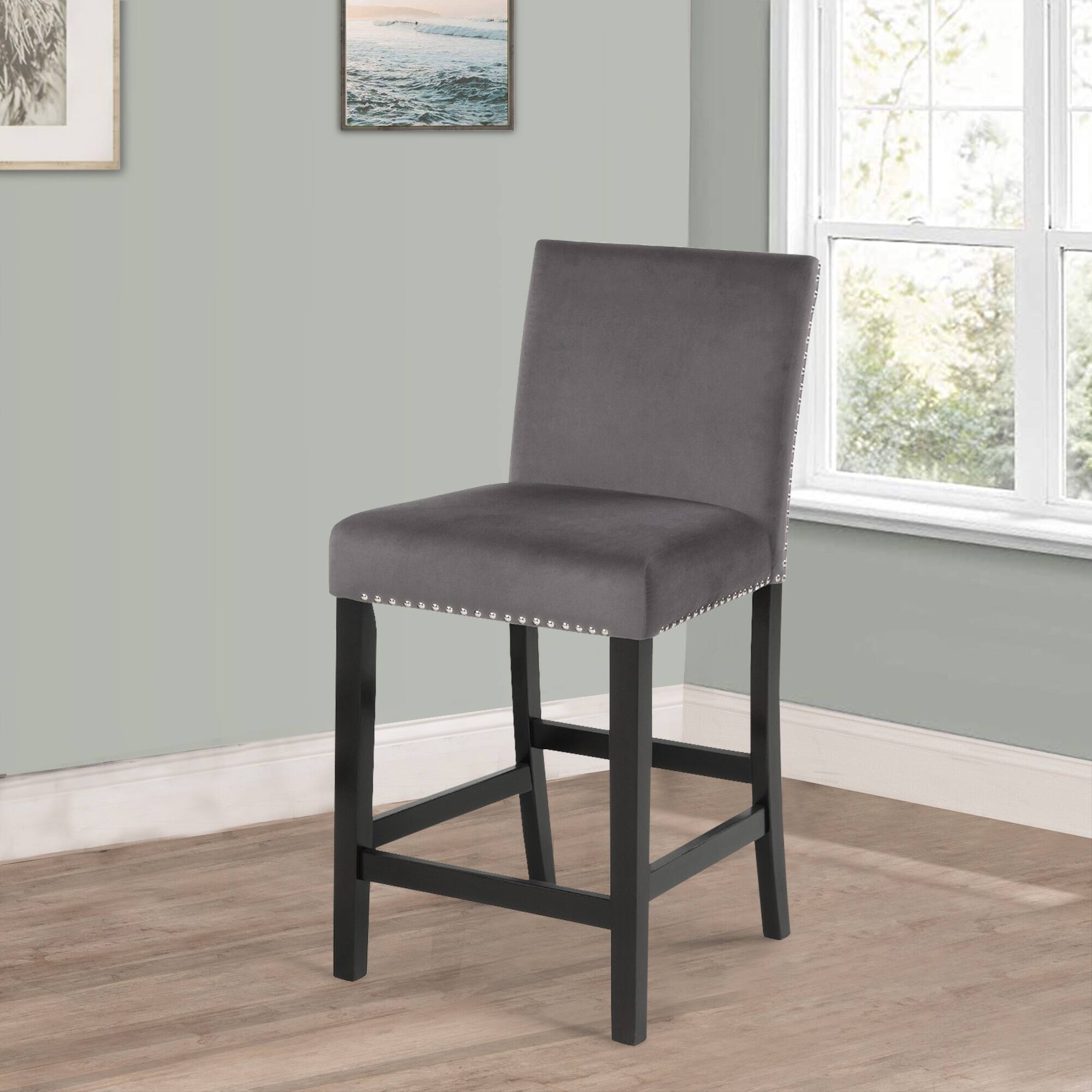 Alt View 2. Manhattan Lane - Kate 40 Inch Wooden Counter Height Chair with Velvet Seat, Set of 2 - Gray.
