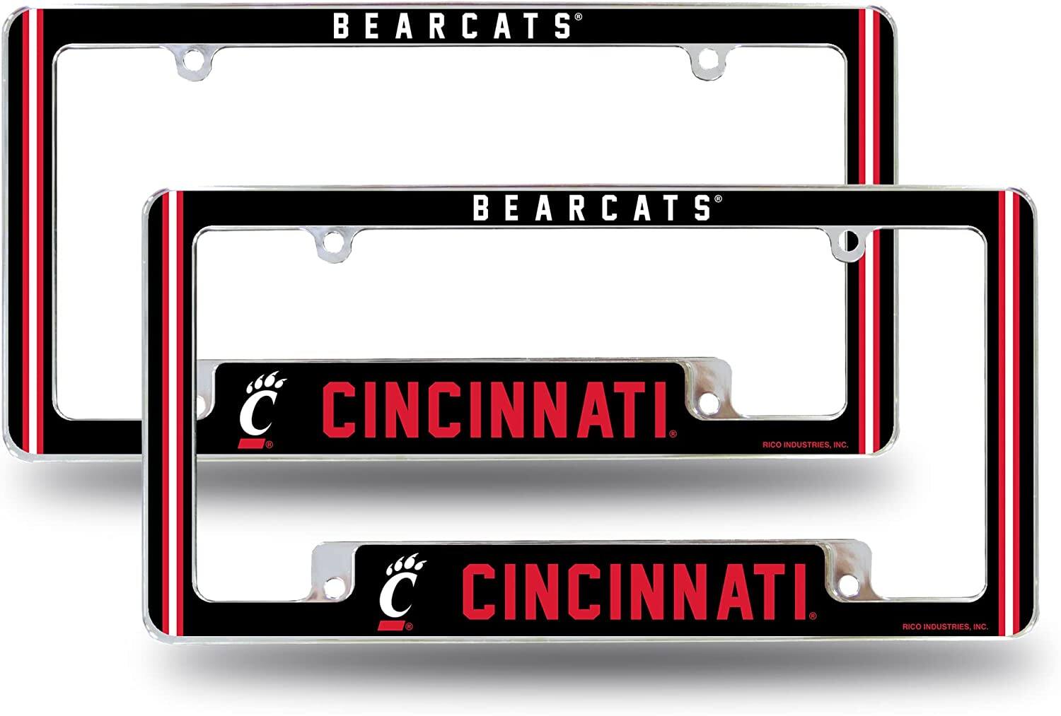 Cincinnati NCAA Bearcats (Set of 2) Chrome Metal License Plate Frames with Bold Full Frame Design
