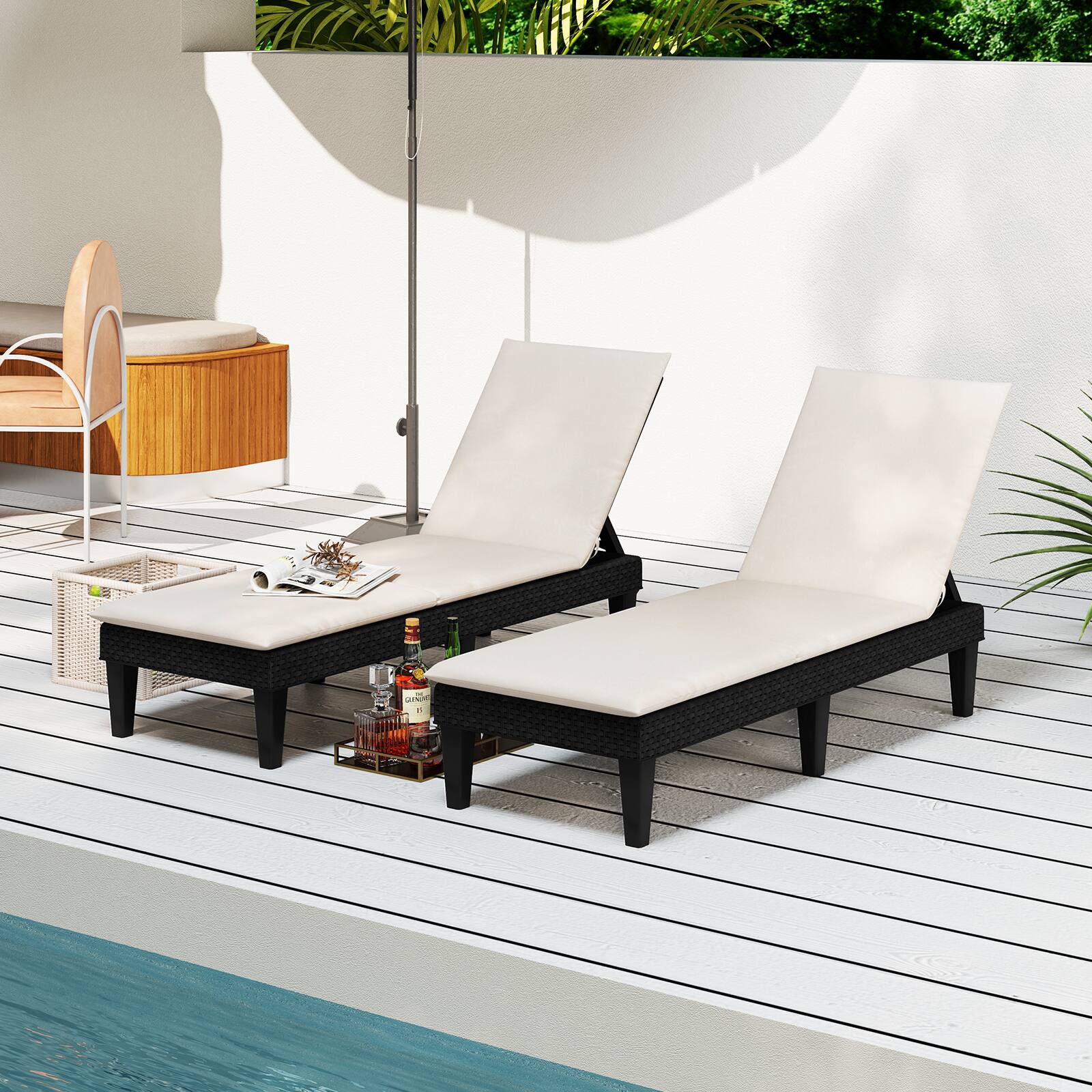 Alt View 1. Gymax - Gymax 2PCS Patio Lounge Chair Recliner Chair w/ 3-Position Adjustable Backrest & Cushion Black & White - Black, White.