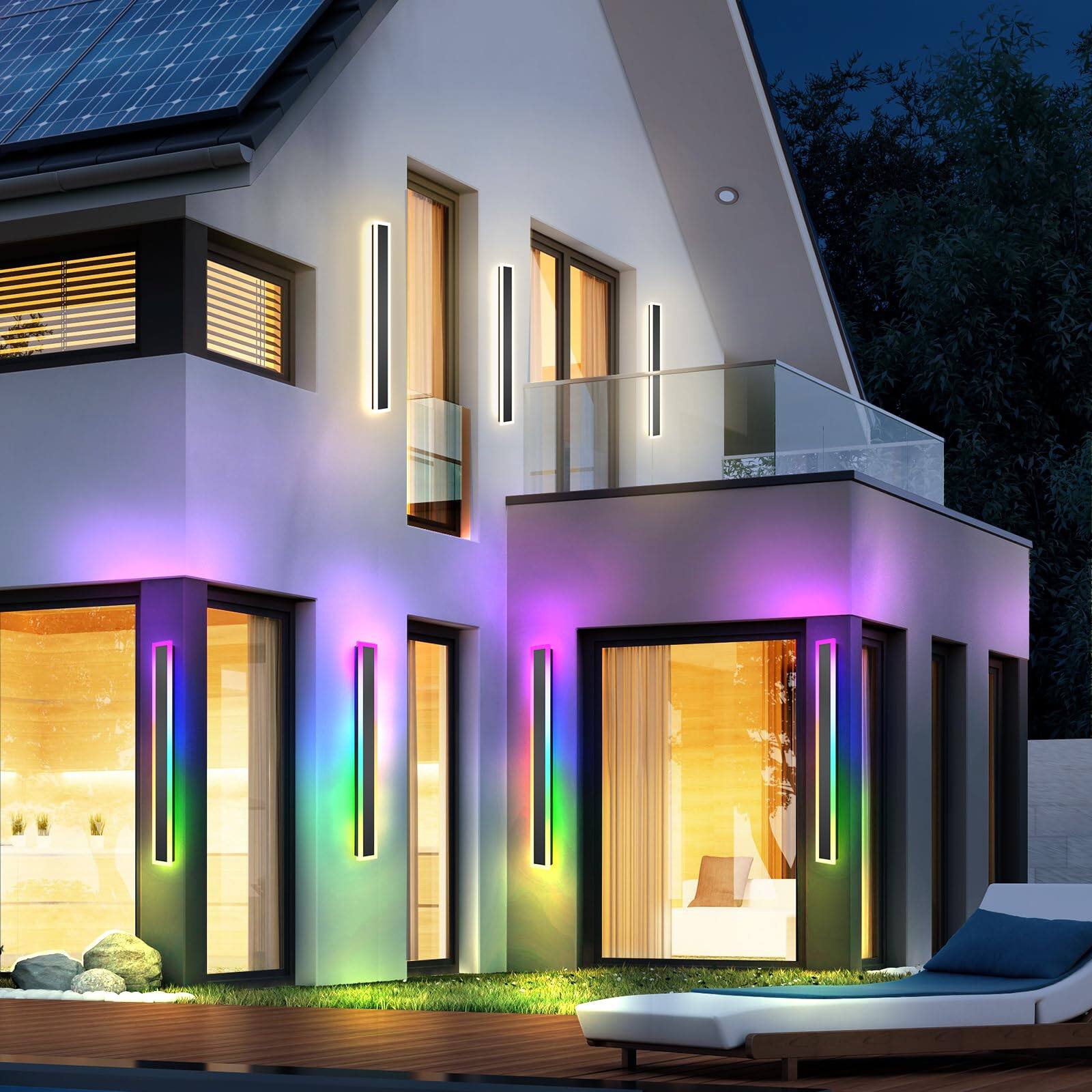 Alt View 4. HM 1810 - Pack Outdoor Rgb Long Wall Lights nch Rgb warm Dimmable Modern Led Lighting Ip Waterproof Sconce With Remot - 31.4inch.