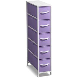 Sorbus - 5 Drawers Narrow Dresser with Steel Frame, Wood Top & Fabric Bins for Small Spaces, Closets, Bedrooms, Bathrooms - Purple