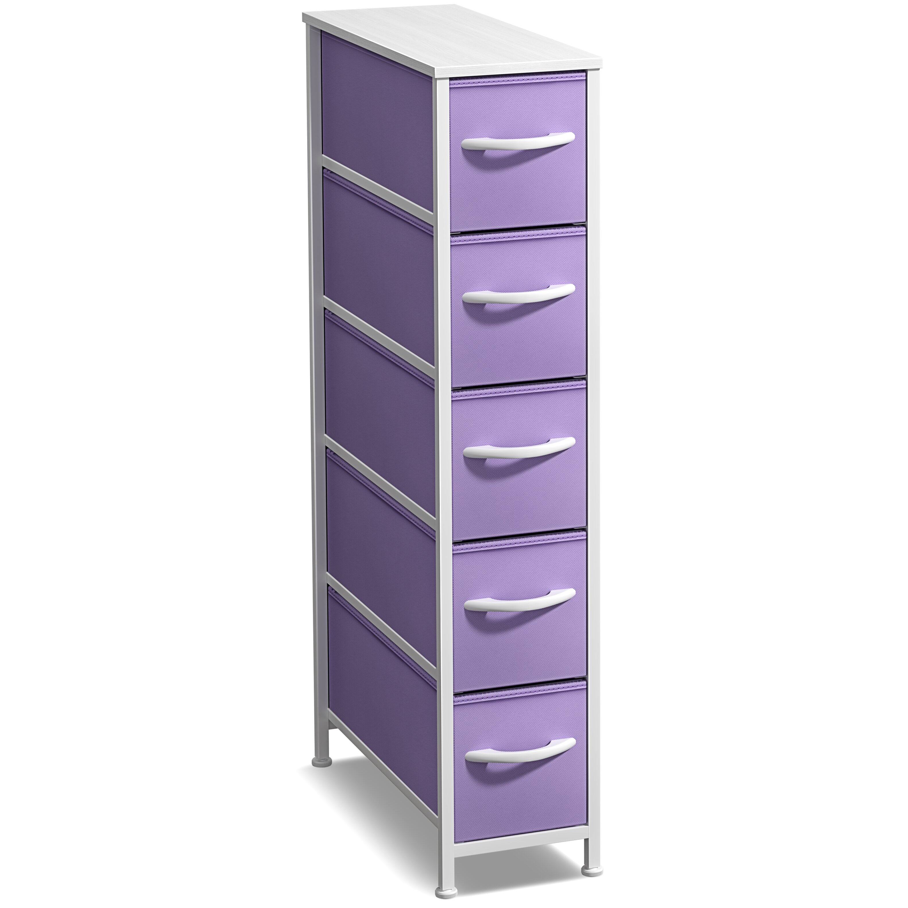 Sorbus - 5 Drawers Narrow Dresser with Steel Frame, Wood Top & Fabric Bins for Small Spaces, Closets, Bedrooms, Bathrooms - Purple