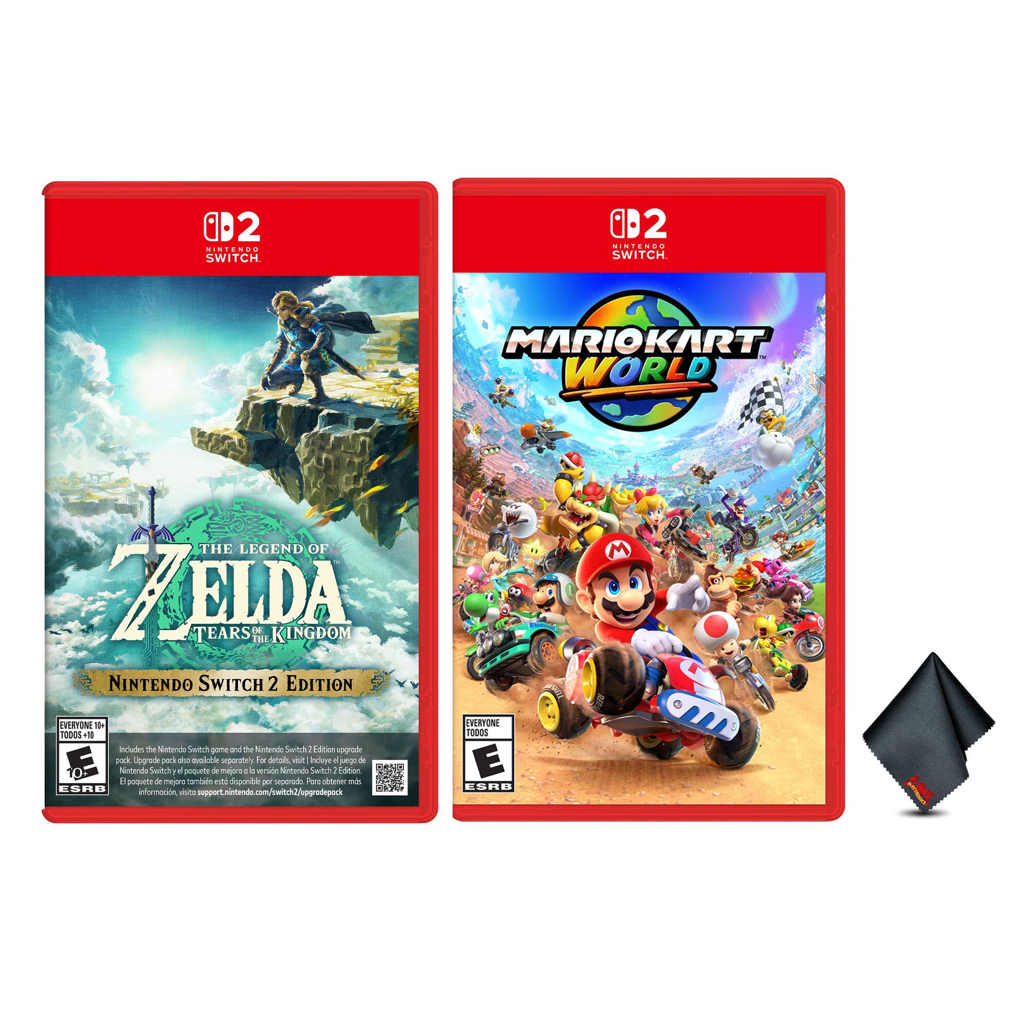 2 SINTENDA SWITCH 0D2 -.- NINTENDO SWITCH. MARIOKART WORLD THE LEGEND OF ZELDA TEARS OF THE KINGDOM NINTENDO SWITCH 2 EDITION VRYON te rOoGS 1 Includes the Nintendo Switch game and the Nintendo Switch 2 Edition upgrade pack. Upgrade pack also available separately. Incluye el Nintendo Switch y el Nintendo Switch 2 Edition upgrade pack. También disponible por separado. Puede encontrar más información en support.nintendo.com/switch2/upgradepack. EVERYONE 10+ ESRB M