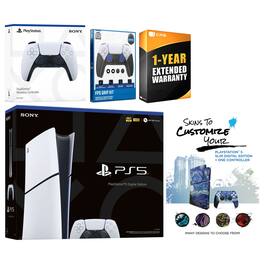 Playstation 5 Slim Digital with Extra Controller, FPS Grip Kit and MightySkins Decal Voucher + 1 Year CPS - PlayStation 5