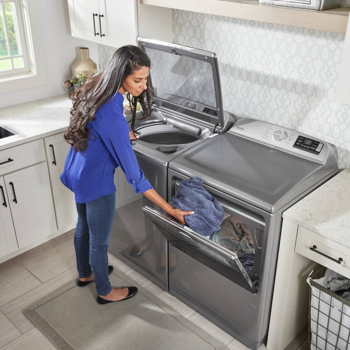 Alt View 7. Maytag - Maytag - 7.4 Cu. Ft. Smart Electric Dryer with Steam and Extra Power Button - Metallic Slate - Metallic Slate.