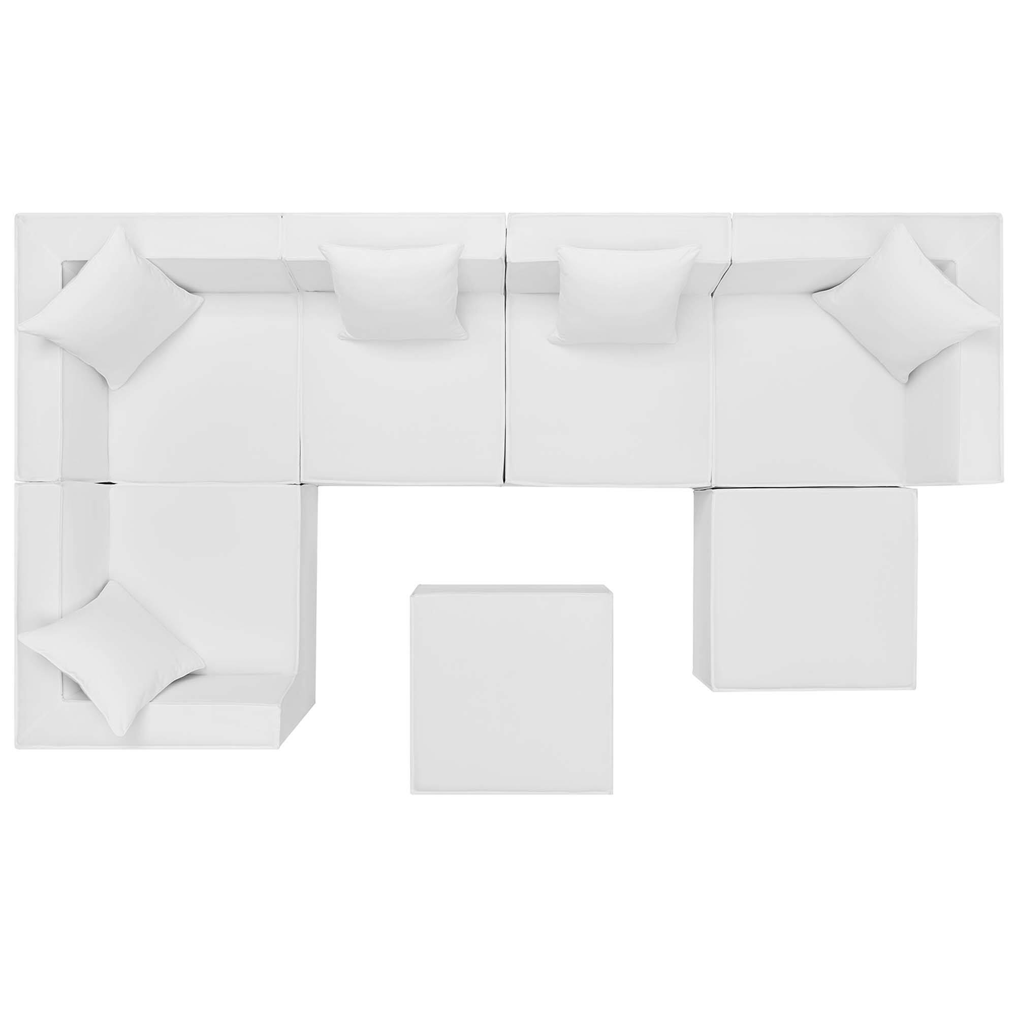 Angle. Modway - Saybrook 7-Piece Outdoor Upholstered Sectional Sofa - White.