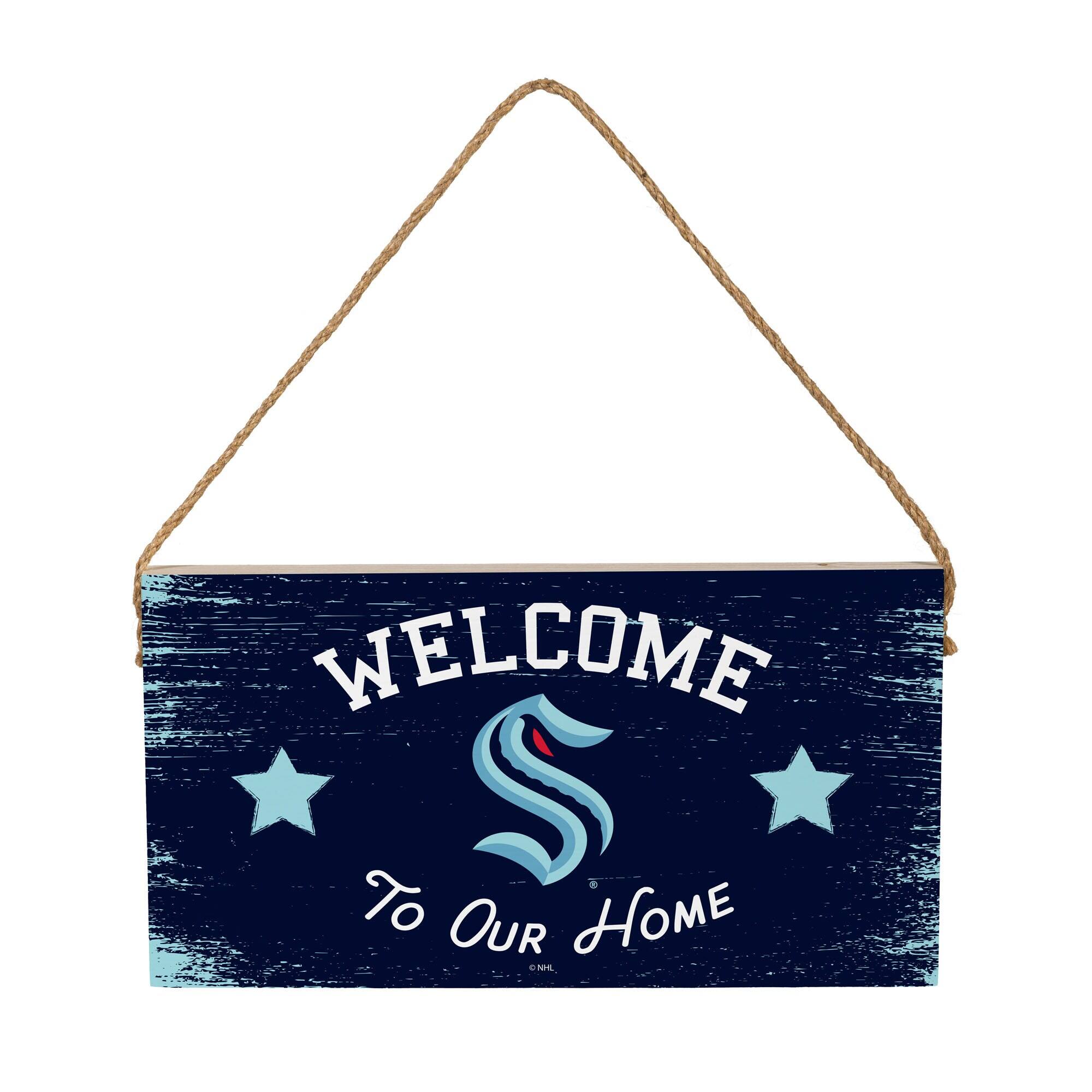 Evergreen Enterprises - Seattle Kraken 6" x 11" Welcome Home Wood Wall Sign with Rope Hanger - Multicolor