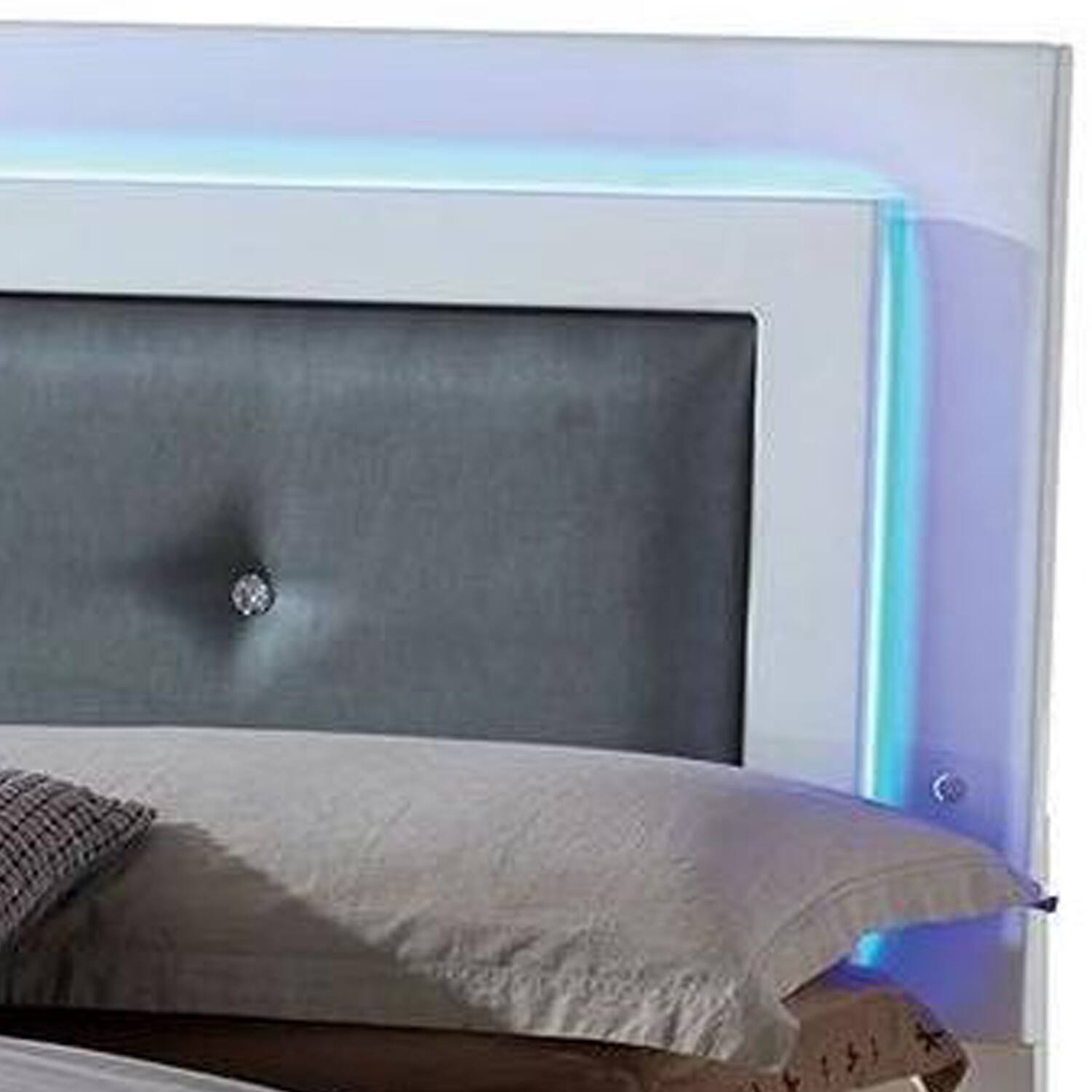 Alt View 3. Manhattan Lane - Wooden Eastern King Bed with Leatherette Headboard, White and Black - White and Black.