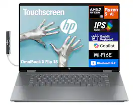 HP - OmniBook X Flip 2-in-1 Laptop 16.0 WUXGA Display (AMD Ryzen AI 5 340, 16GB LPDDR5X, Win 11 Pro) w/USB Hub - Meteor Silver