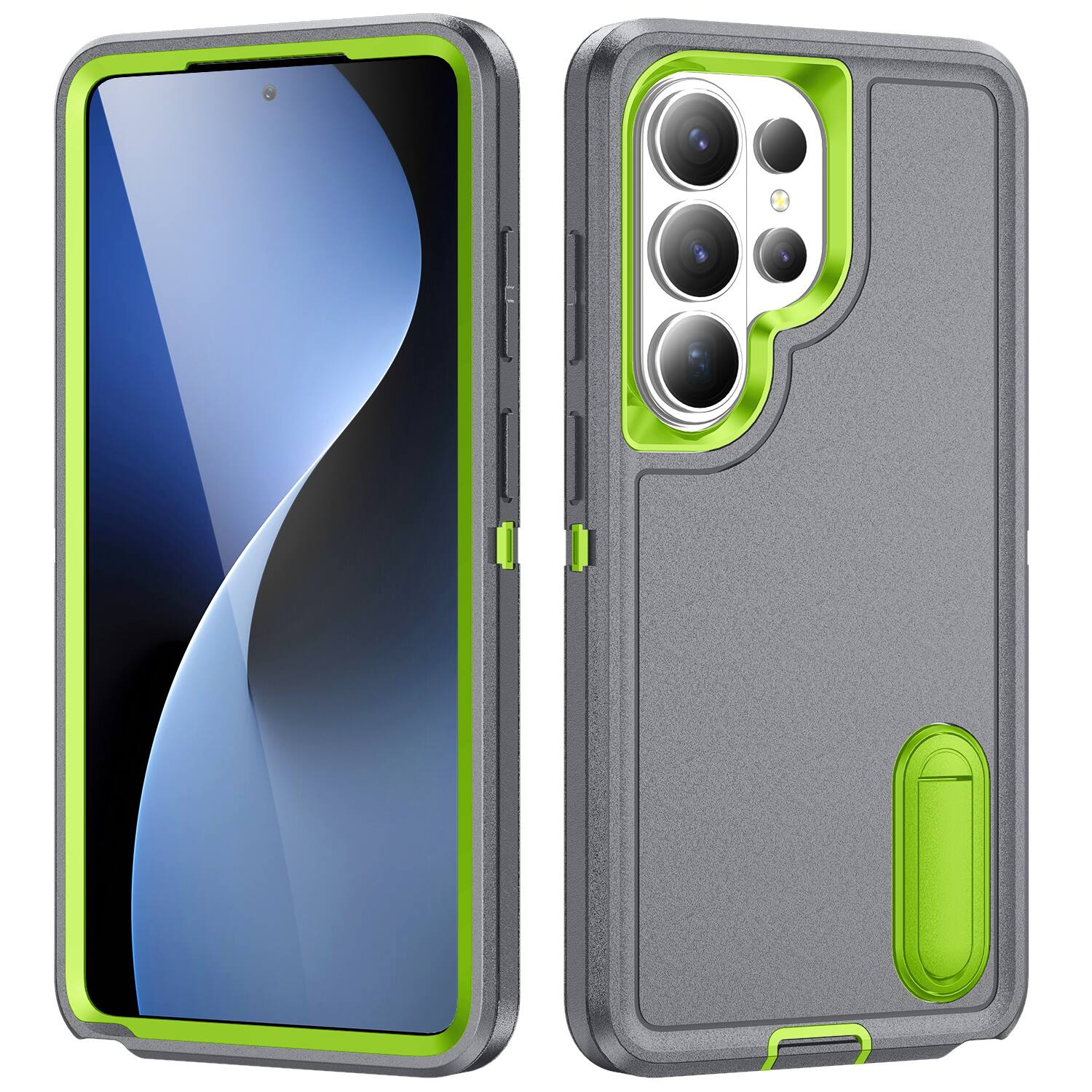 Angle. UUCOVER - Rugged Protective Case for Samsung Galaxy S26 Ultra Built in Kickstand, Shockproof Drop-Proof Dual Layer Armor Cover - Gray+Green.